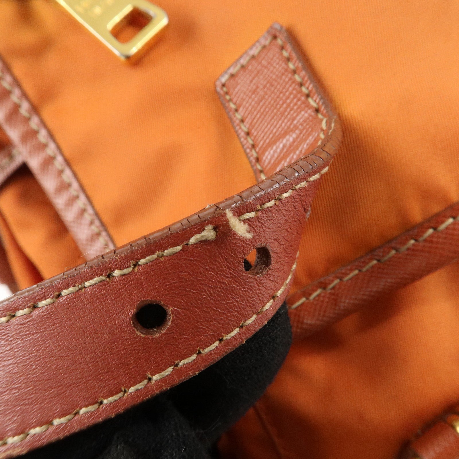 PRADA Logo Nylon Leather Shoulder Bag Crossbody Bag Orange BT0692 Used