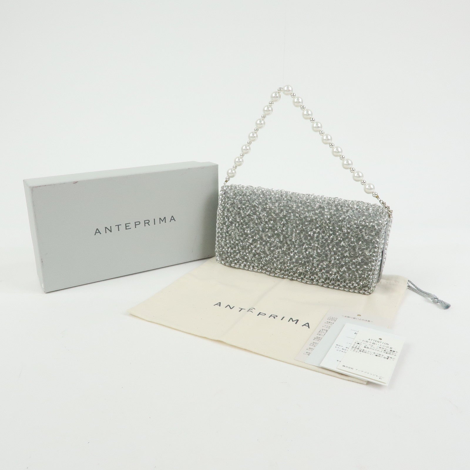 ANTEPRIMA PVC Wire Chain Pearl Hand Bag Long Wallet Silver