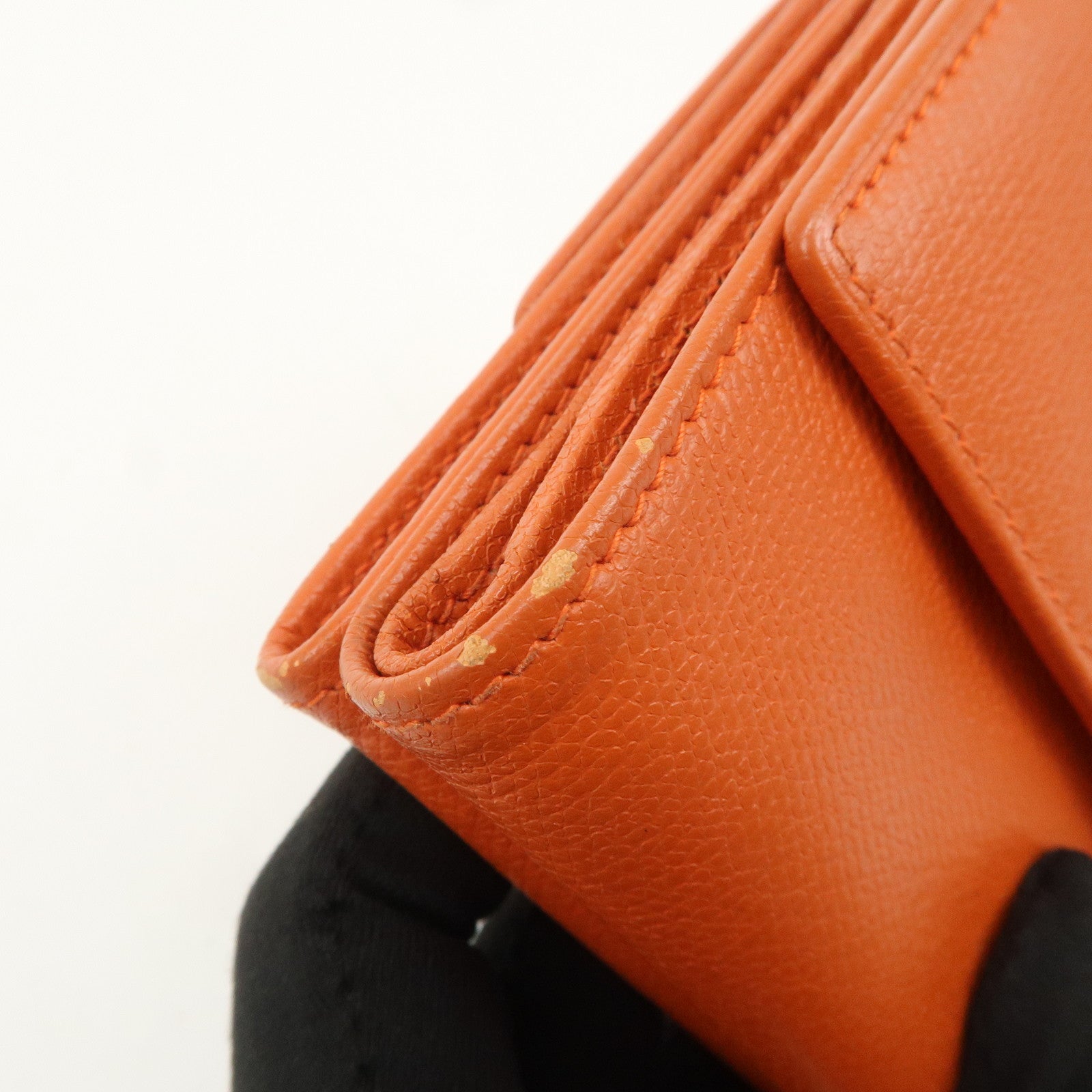 CHANEL COCO Button Leather W Hook Compact Wallet Orange A20902