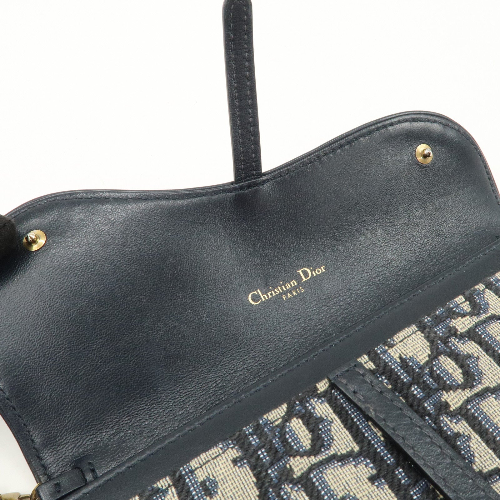 Christian Dior Jacquard Leather Saddle Small Chain Shoulder Wallet