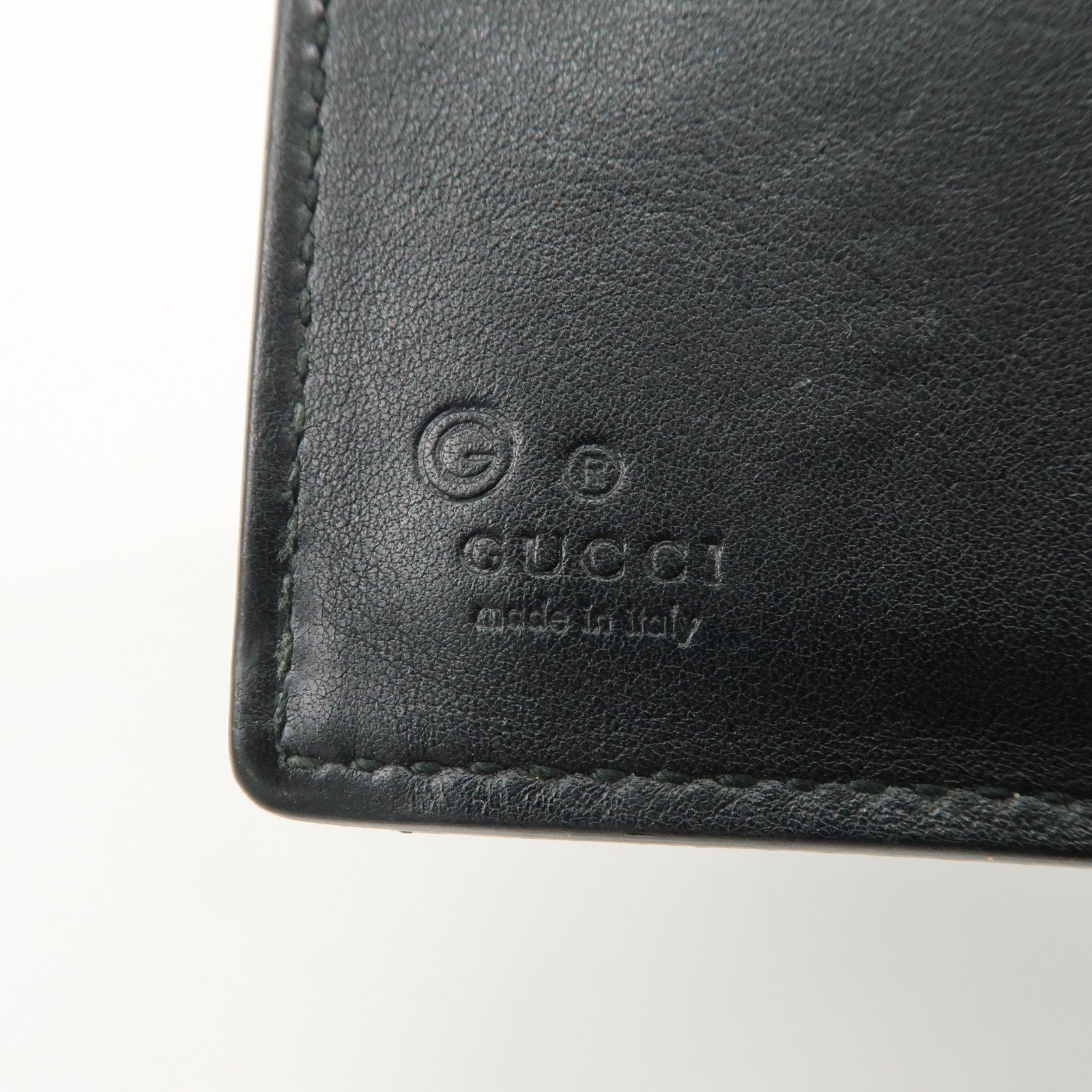 GUCCI Micro Guccissima Leather Compact Bi-fold Wallet Black 544475 Used