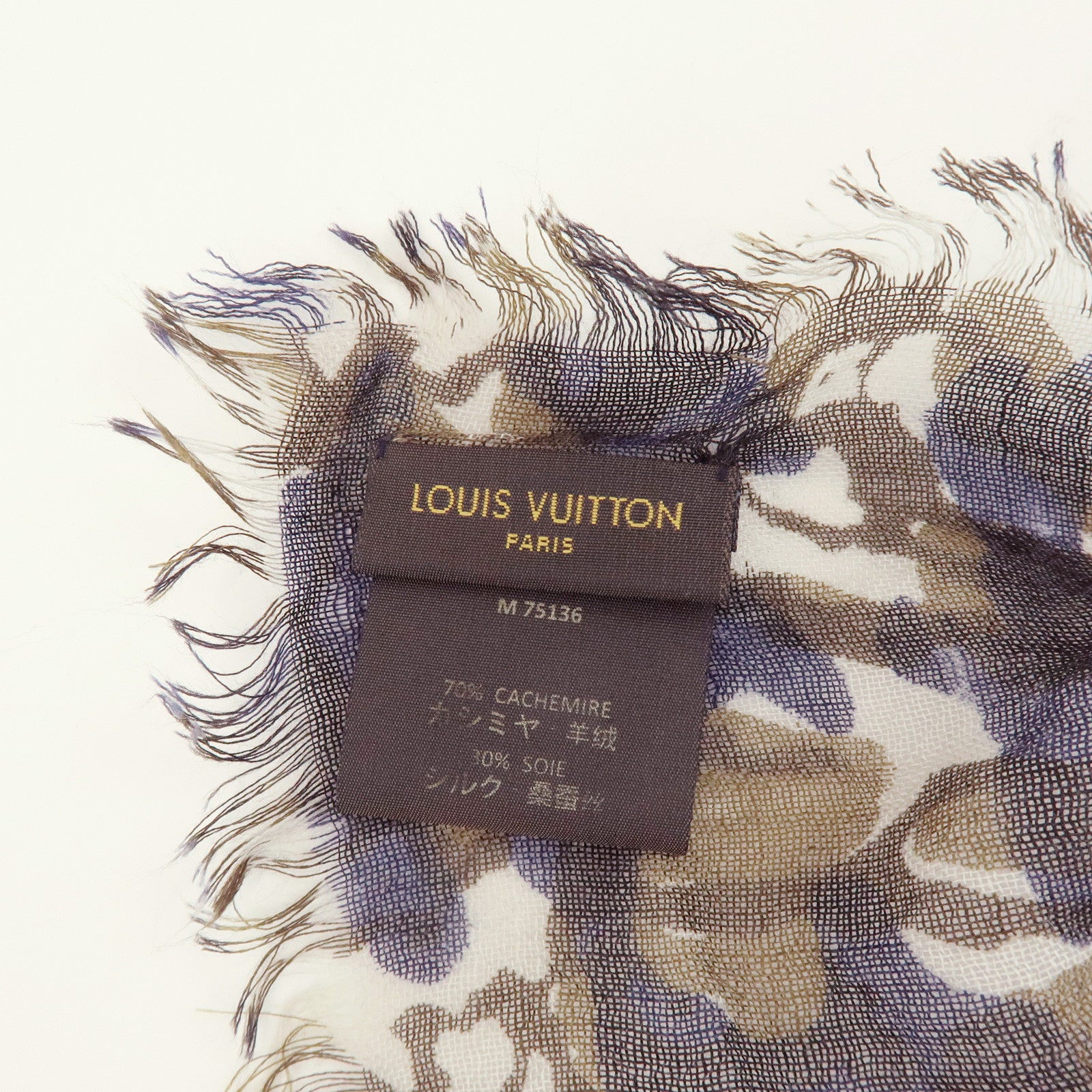 Louis Vuitton Cashmere Silk Scarf Shawl Camouflage Khaki M75136