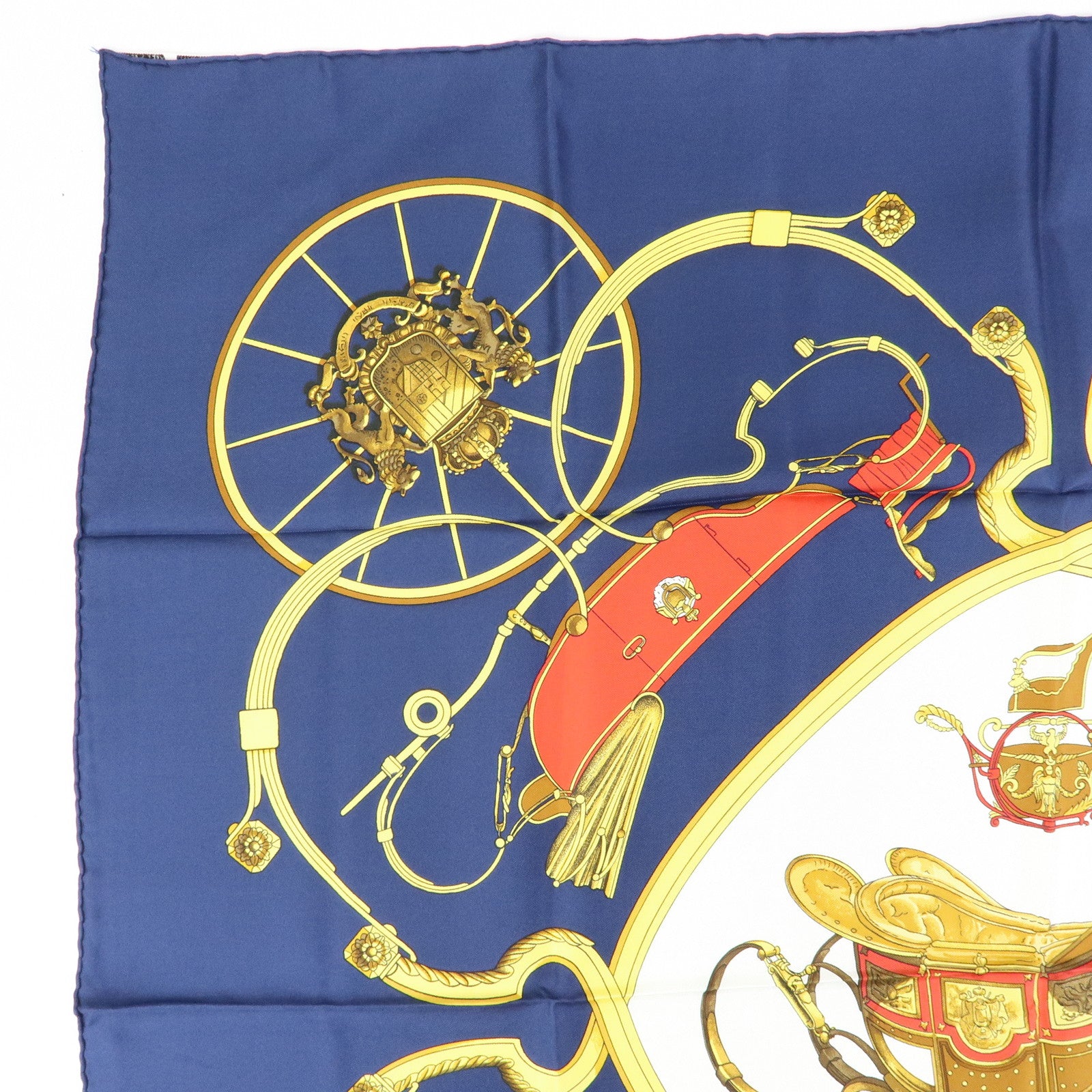 HERMES Carre 90 Silk 100% Scarf SPRINGS Navy