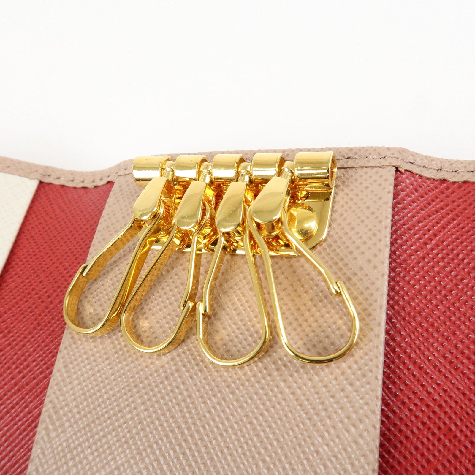 PRADA Logo Leather 4 Rings Key Case Key Holder Beige 1PG004 Used