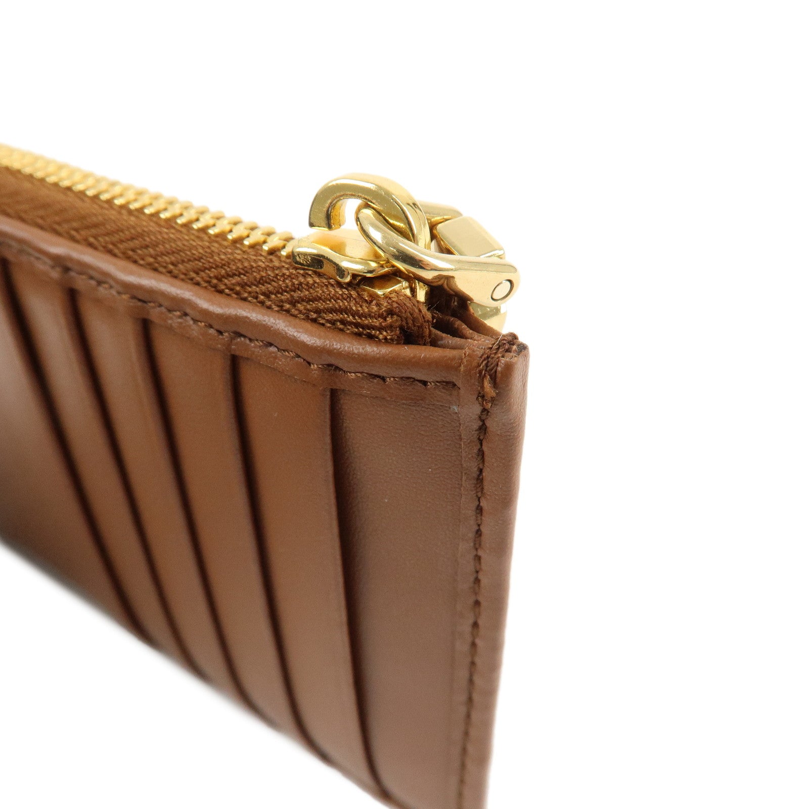 MIU MIU Logo Leather Card Case Coin Case Brown Used