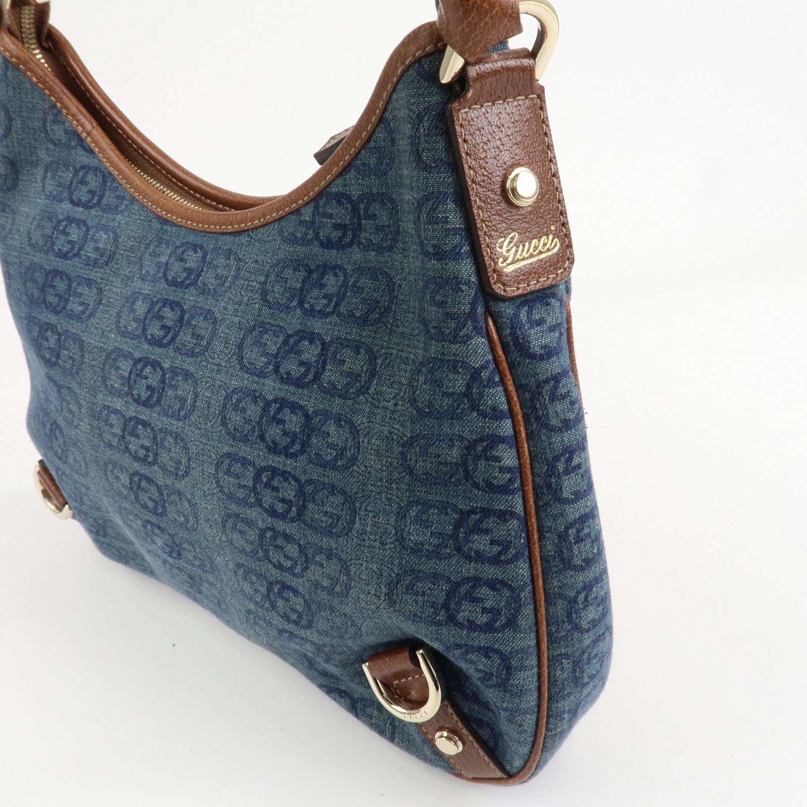 GUCCI Interlocking G Abbey GG Denim Shoulder Bag Brown Denim 130738