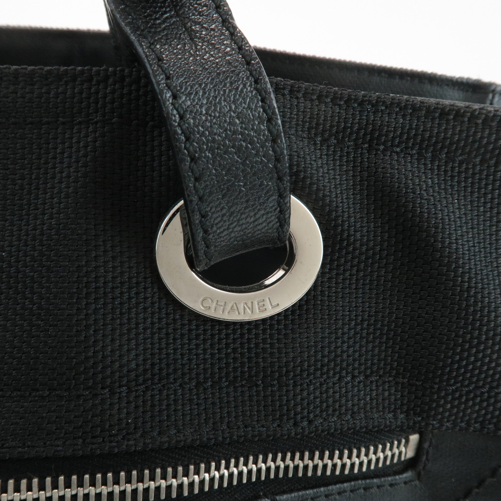 CHANEL COCO Paris Biarritz GM Coated Canvas Leather Tote Bag Black