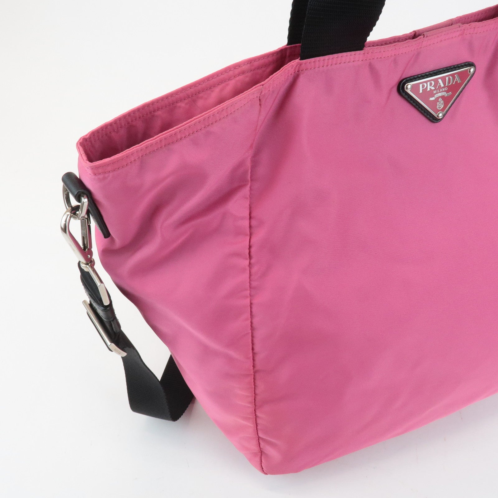 PRADA Triangle Logo Leather Nylon 2Way Bag Tote Bag Pink Black