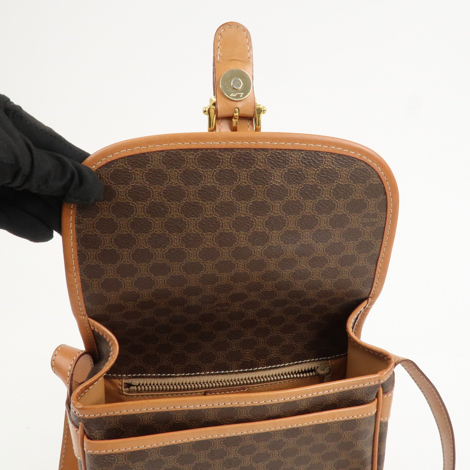 CELINE Macadam PVC Leather Shoulder Bag Brown