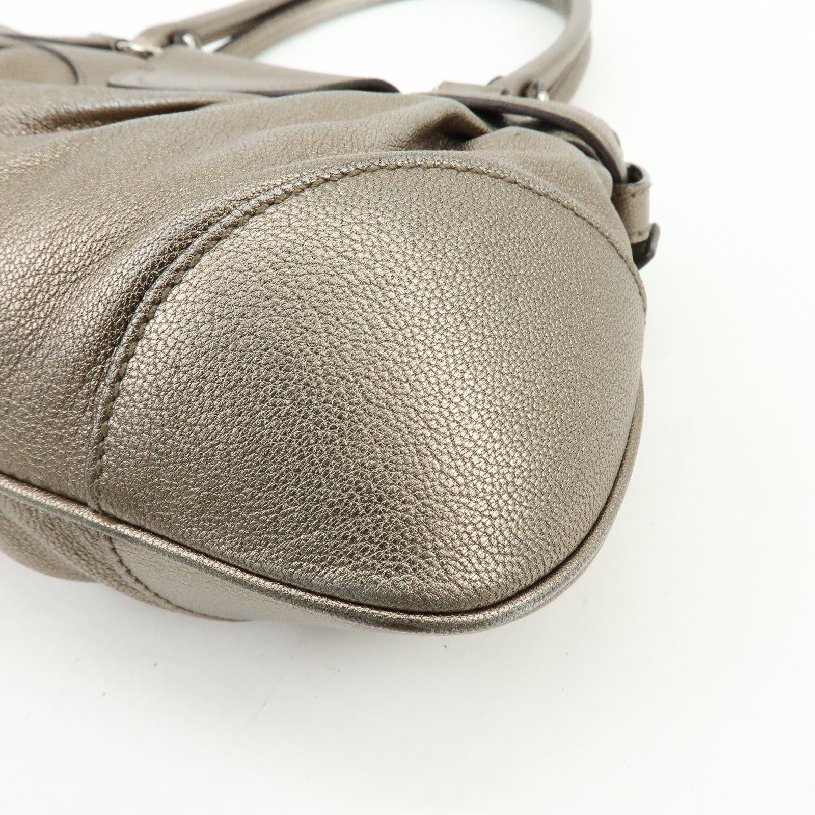 Ferragamo Gancini Leather Hand Bag Shoulder Bag Bronze