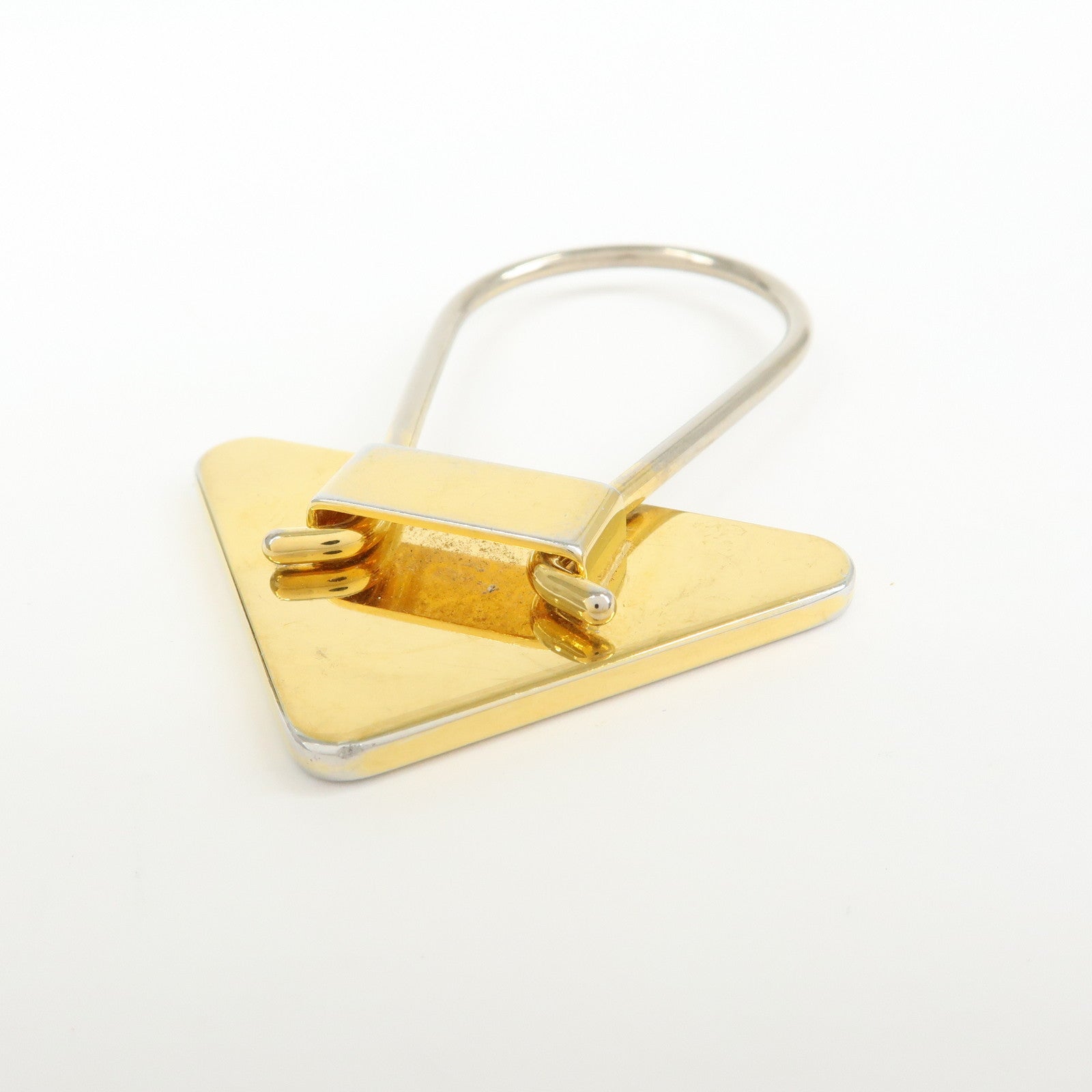 PRADA Triangle Logo Metal Bag Charm Key Charm Black Gold
