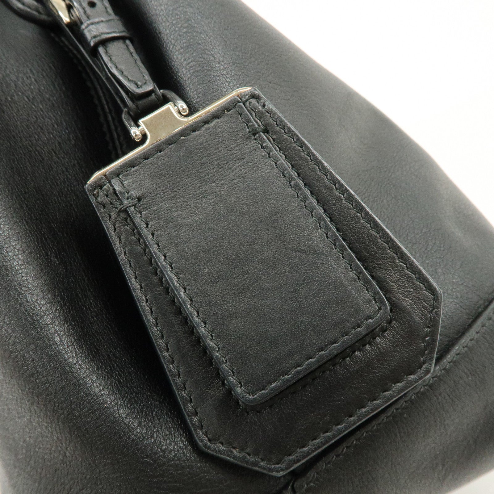 PRADA Triangle Logo City Calf Leather 2Way Bag Bucket Bag Black