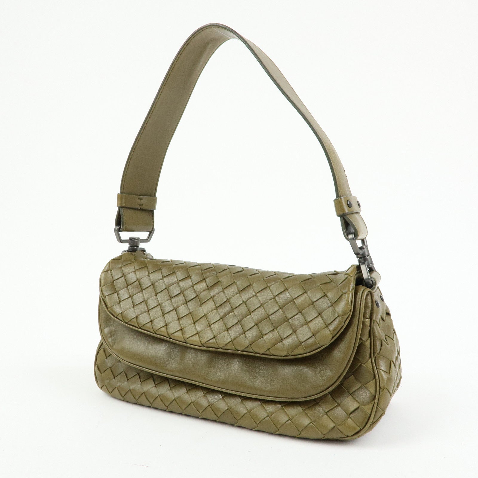BOTTEGA VENETA Intrecciato Leather Shoulder Bag Khaki 142467