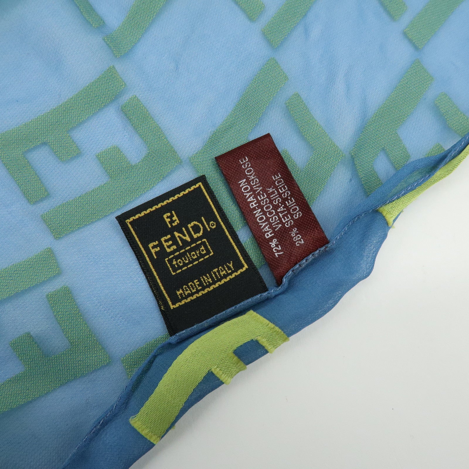 FENDI Zucca Rayon Silk Scarf Shawl Blue Light Green