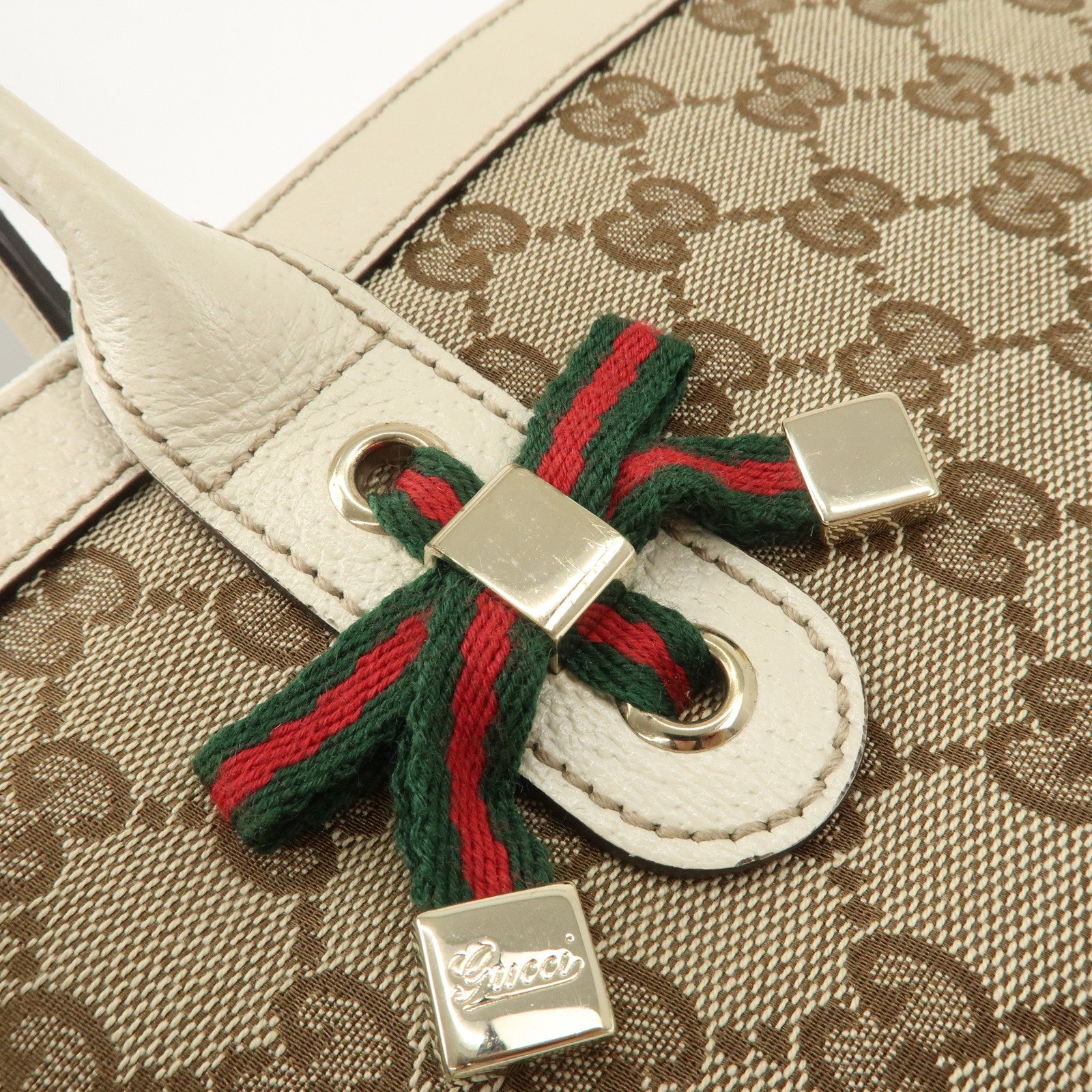 GUCCI Princy Sherry GG Canvas Leather Tote Bag Beige Ivory 177052 Used