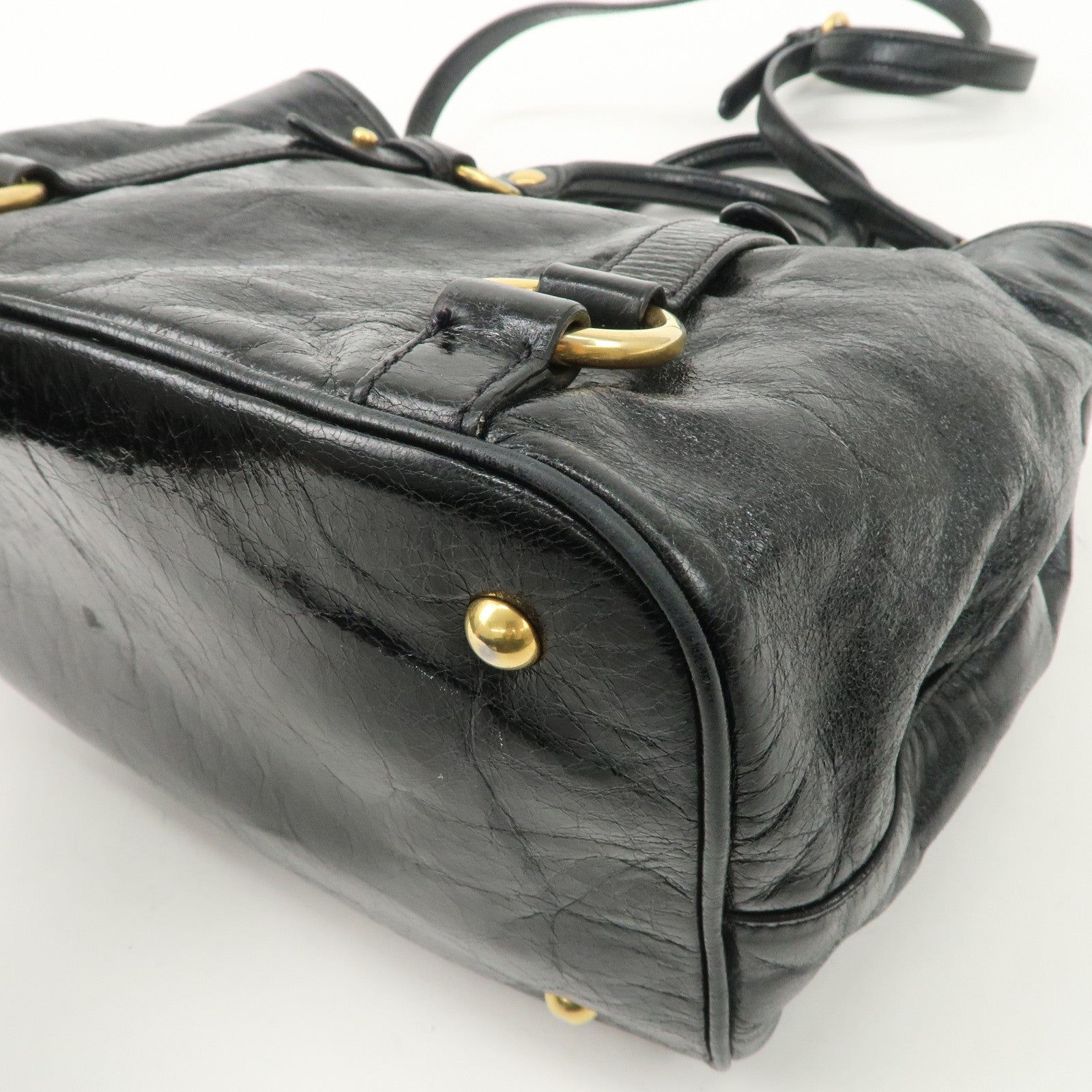 MIUMIU Logo Leather 2WAY Hand Bag Black Gold Hardware RN0685 Used