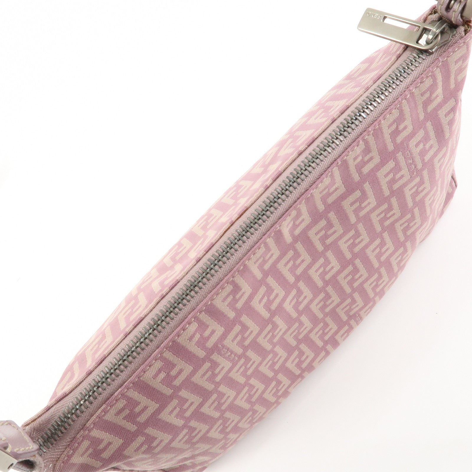 FENDI Zucchino Canvas Leather Shoulder Bag Light Purple 8BR267