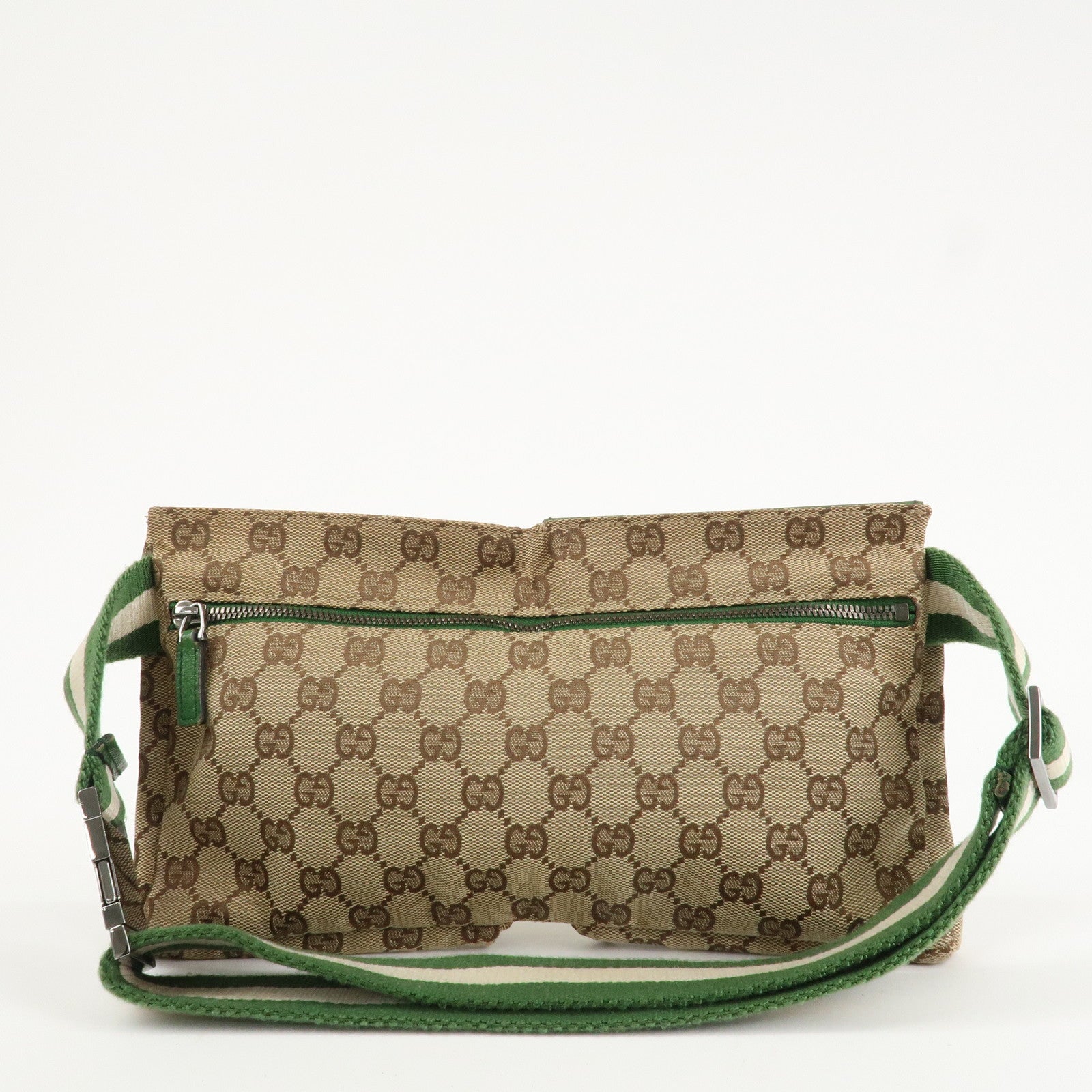 GUCCI GG Canvas Leather Waist Bag Crossbody Bag Beige Green 28566 Used