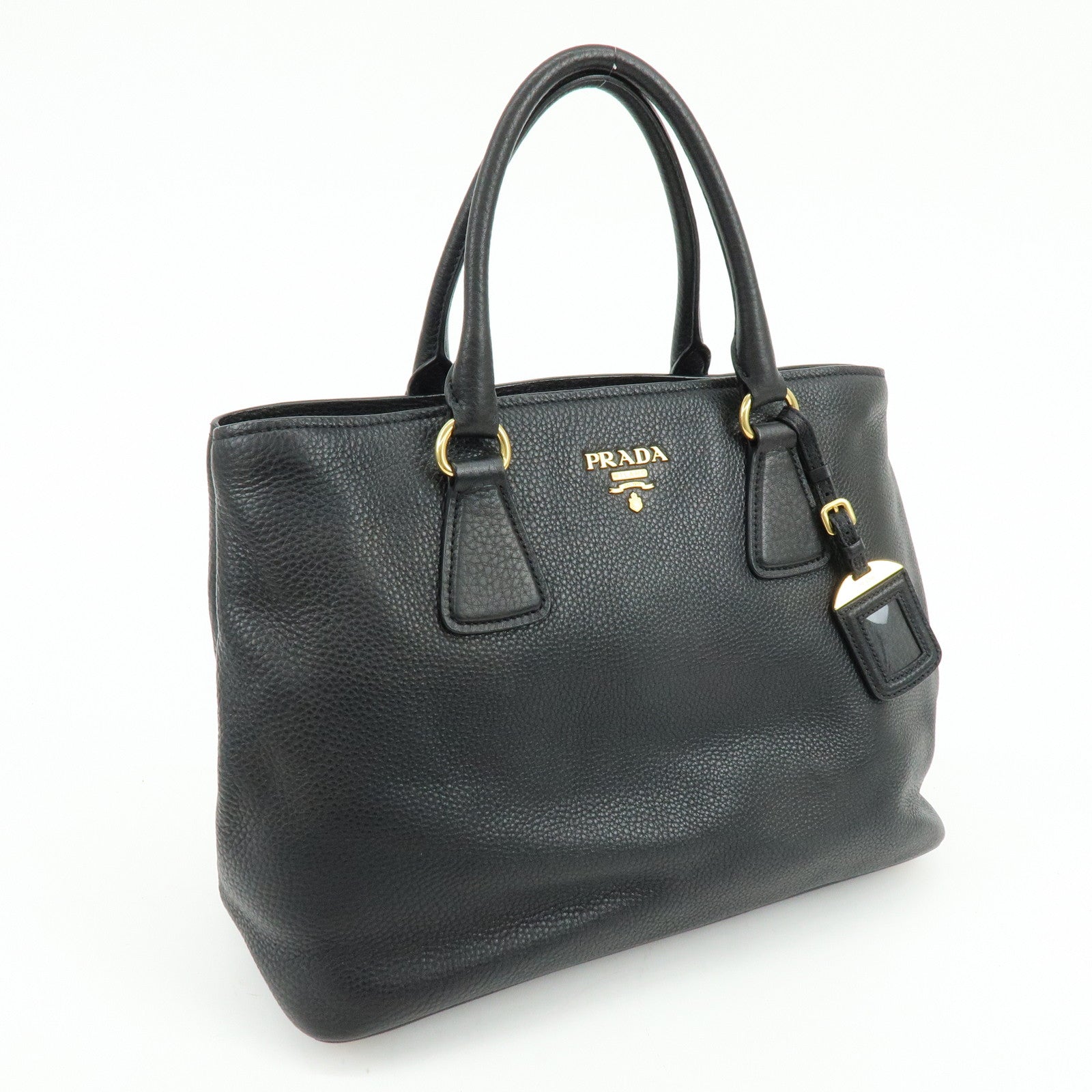 PRADA Calf Leather Tote Bag Hand Bag Black BN2579