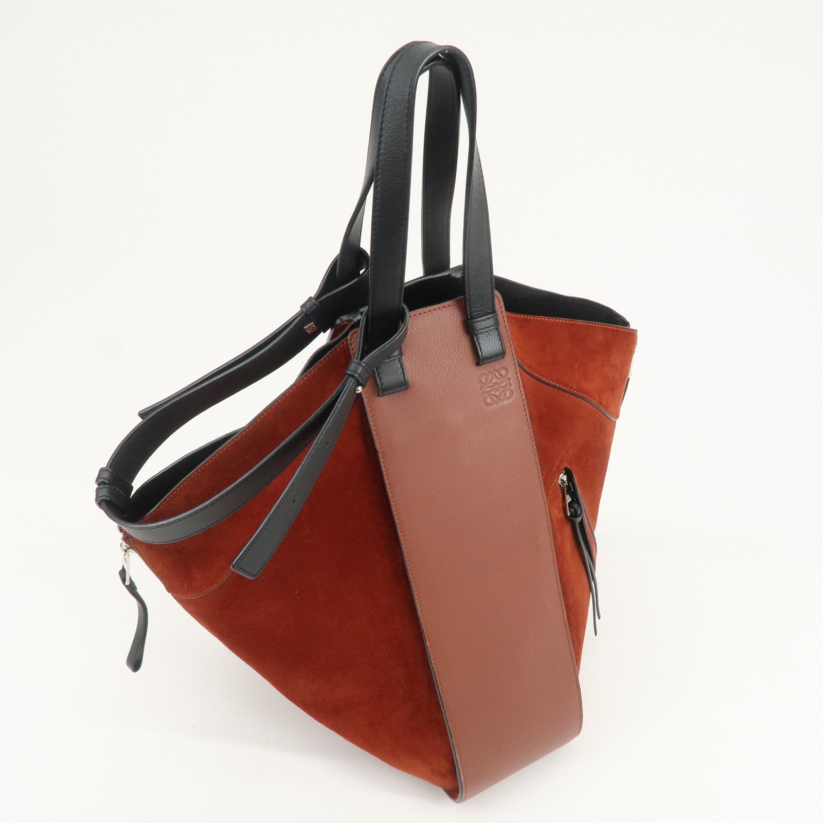 LOEWE Anagram Leather Suede Hammock Large 2Way Shoulder Bag Brown