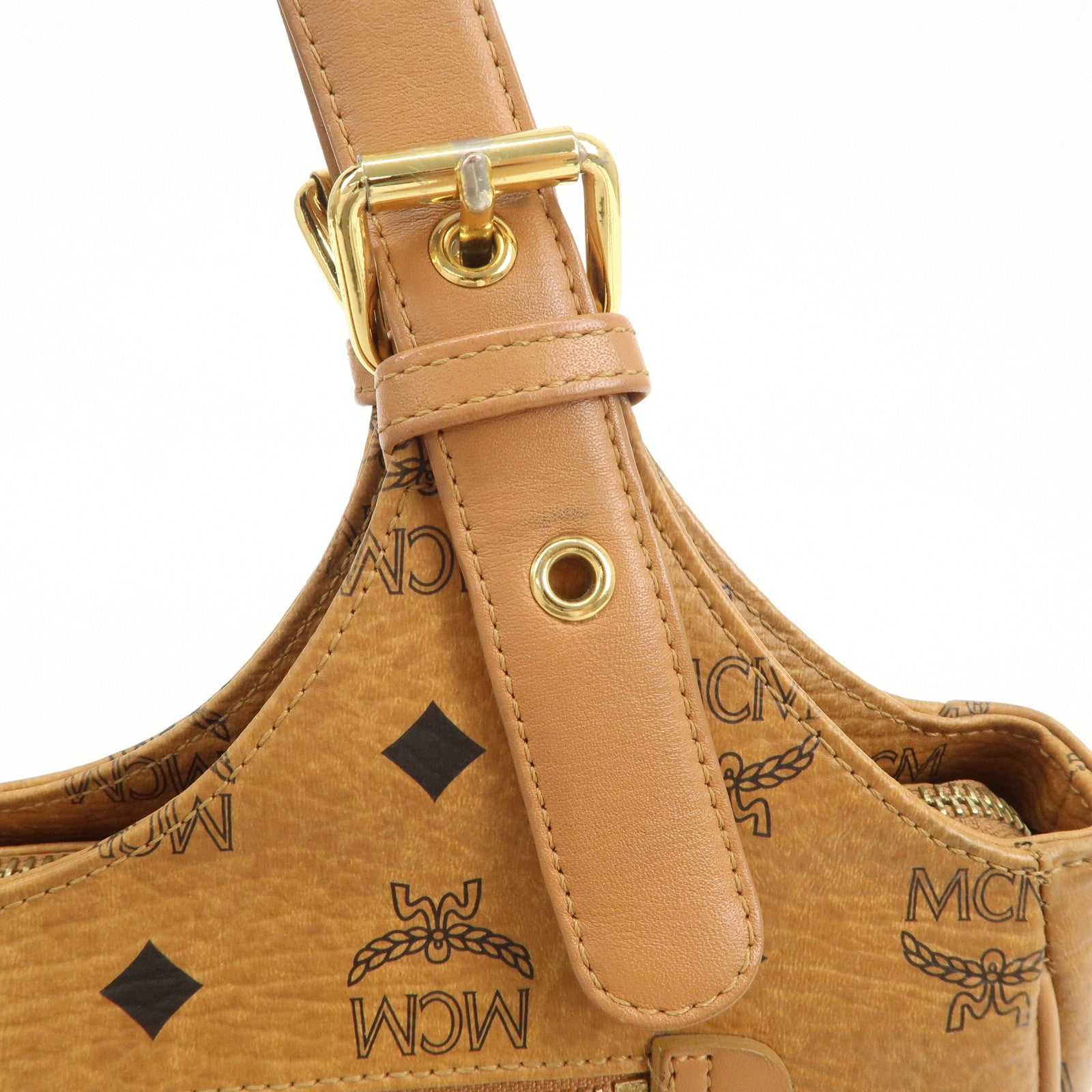 MCM Visetos Leather Hand Bag Shoulder Bag Brown Camel Brown