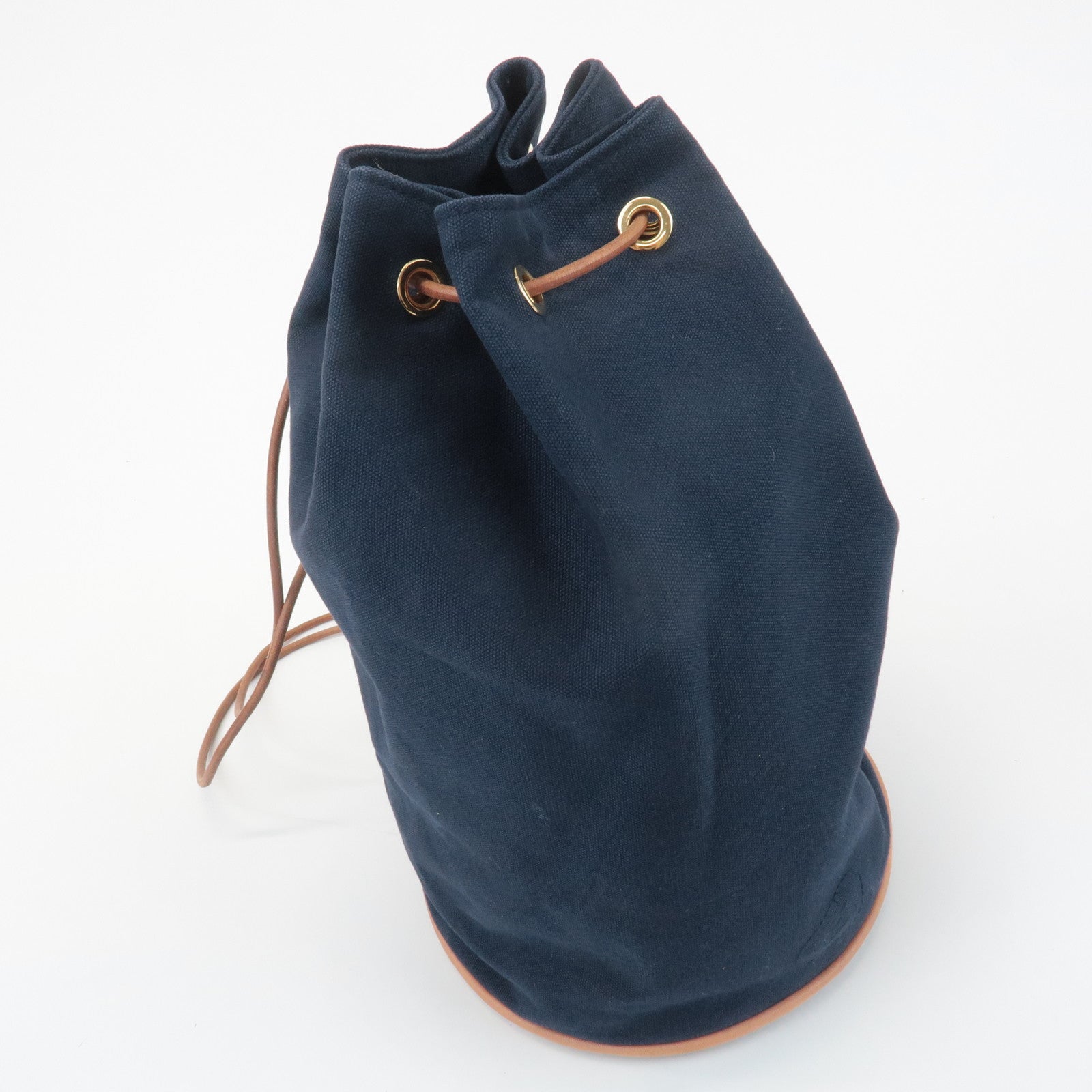 HERMES Canvas Leather Porochon Mimil PM Drawstring Shoulder Bag Used