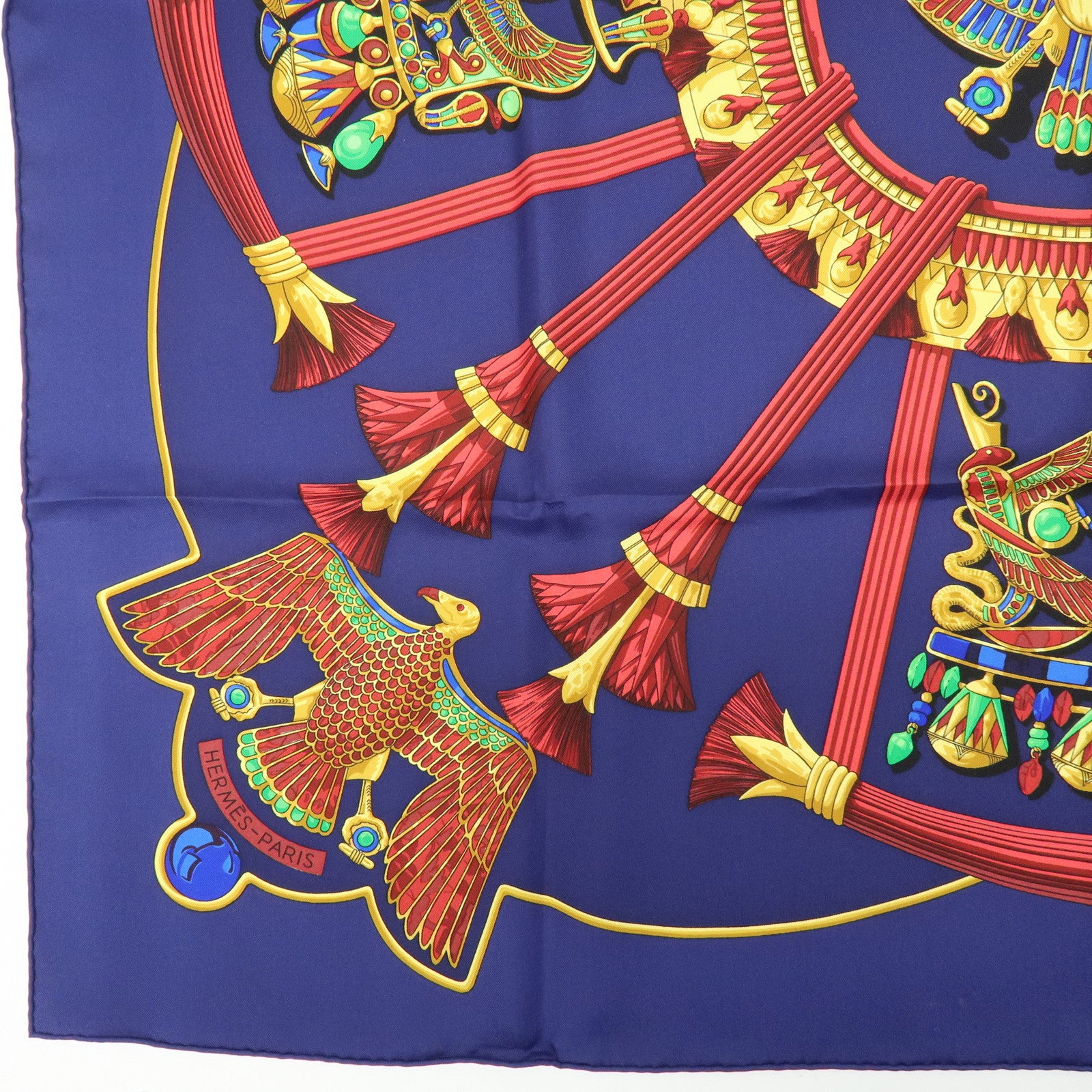 HERMES Carre 90 Silk 100% Scarf Caty Ancient Egypt Scarab Blue Red