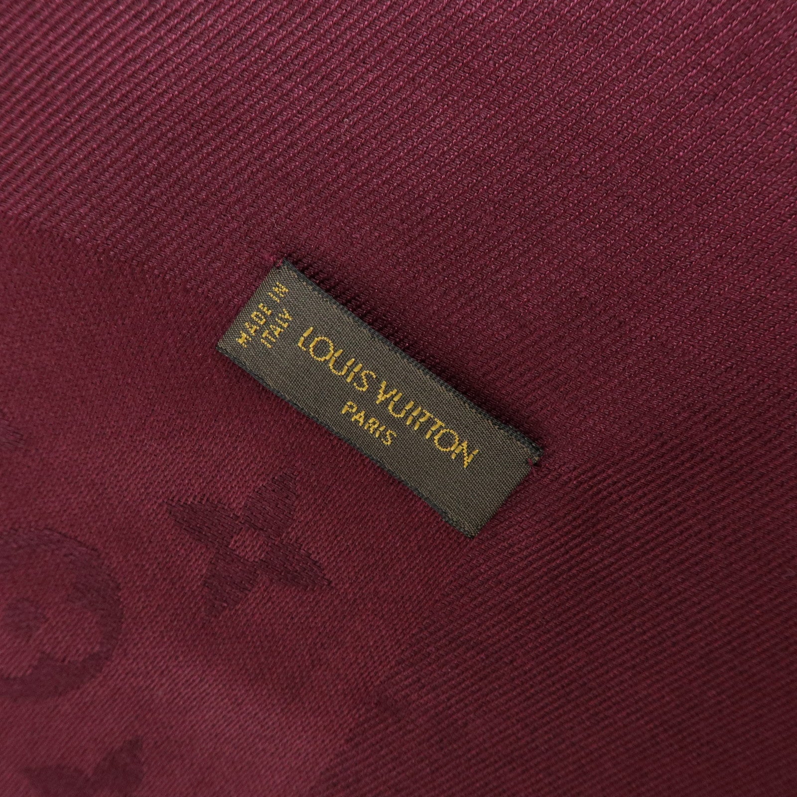 Louis Vuitton Monogram Shawl Silk Wool Large Scarf Burgundy M71359