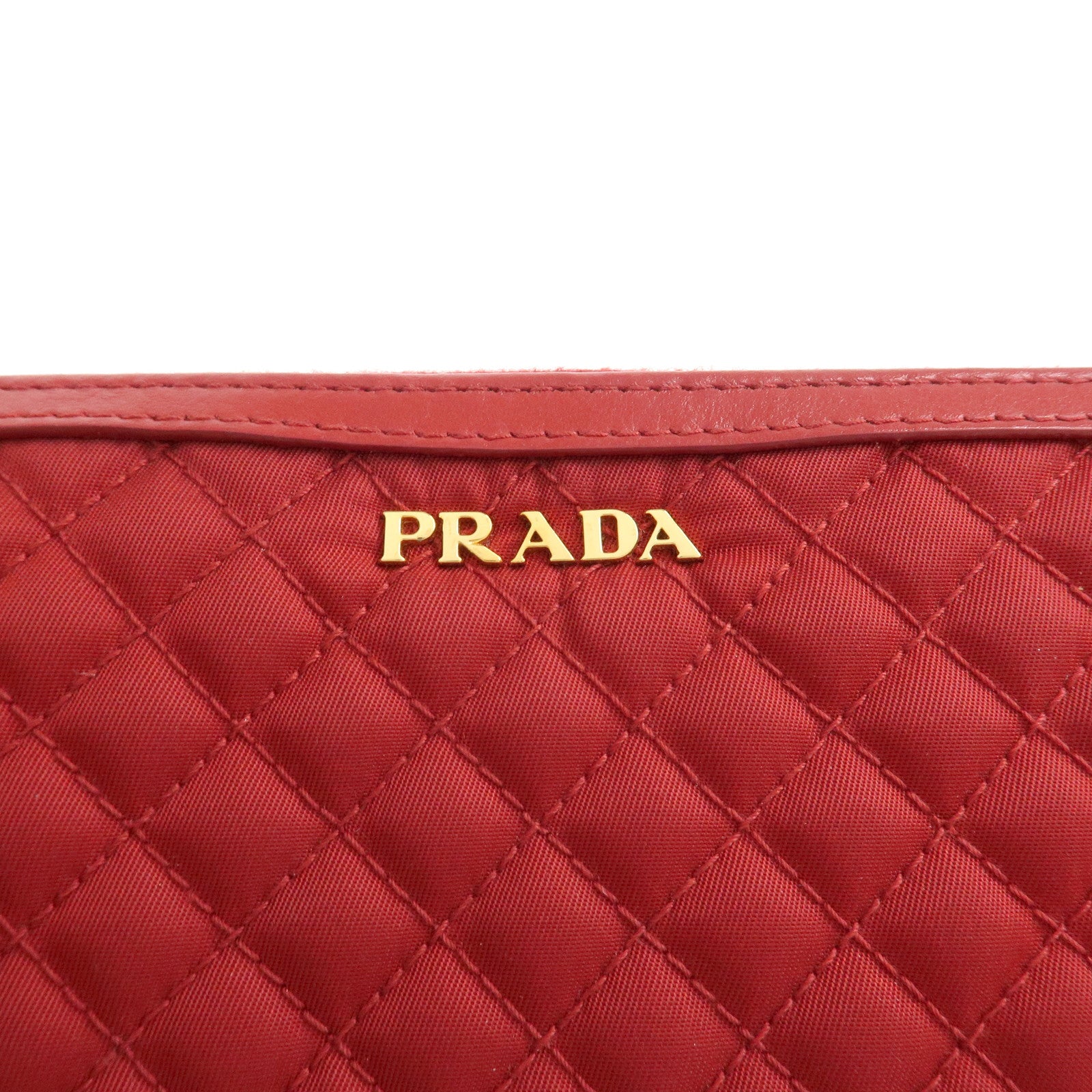 PRADA Nylon Leather L Fastener Zippy Long Wallet Red 1ML183