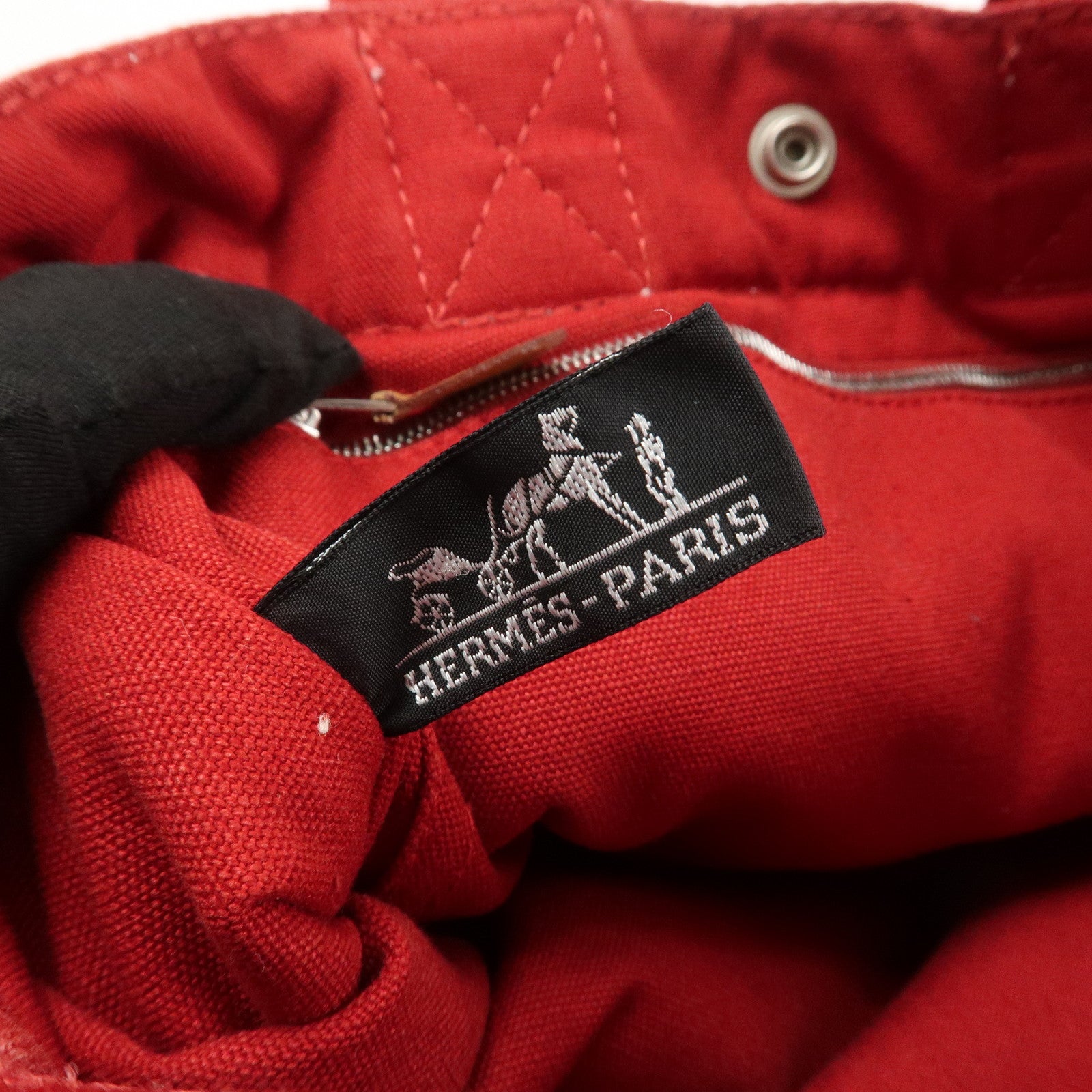 HERMES Deauville PM Canvas Tote Bag Hand Bag Red