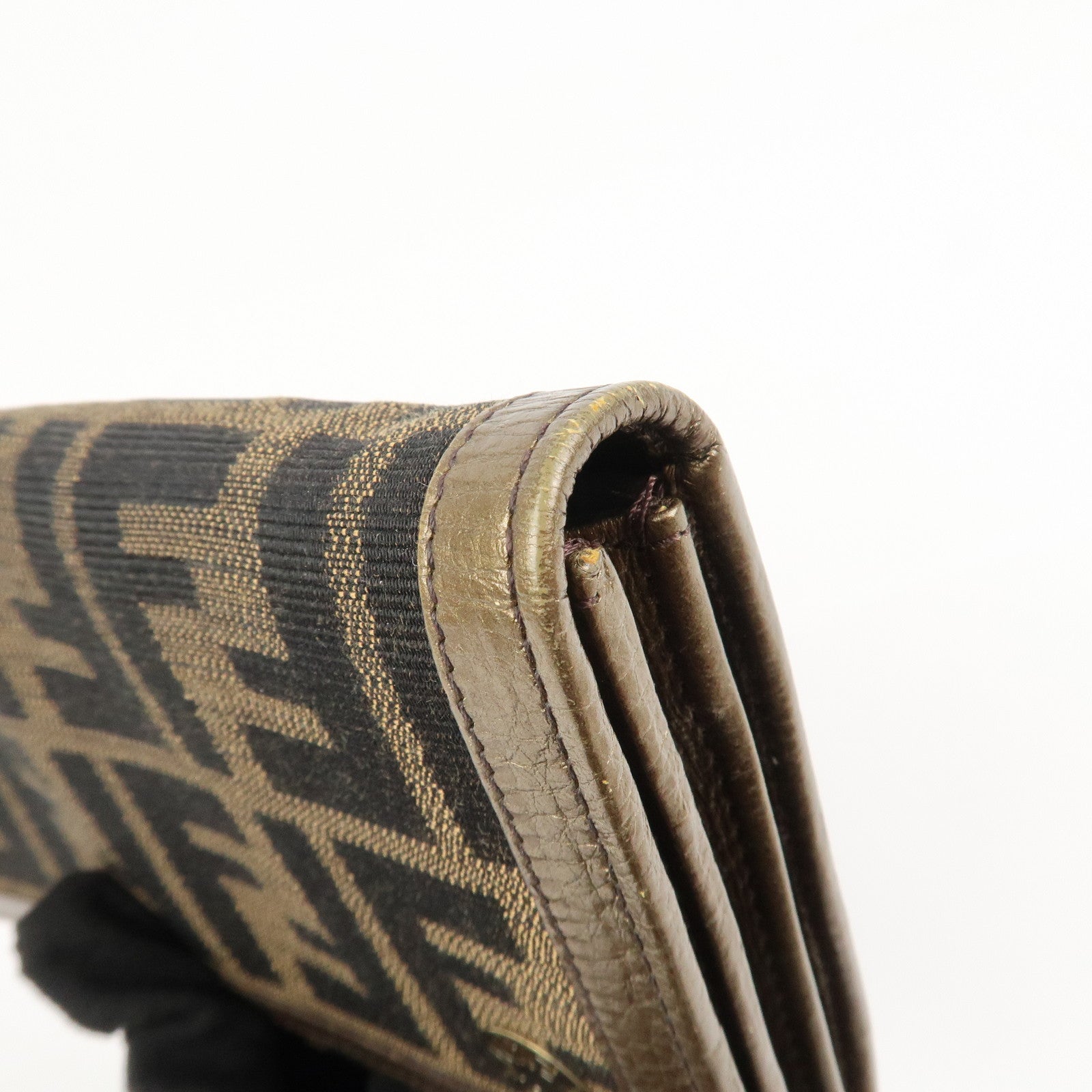 FENDI Zucca Canvas Leather Bi-fold Long Wallet Brown Gold 8M0000