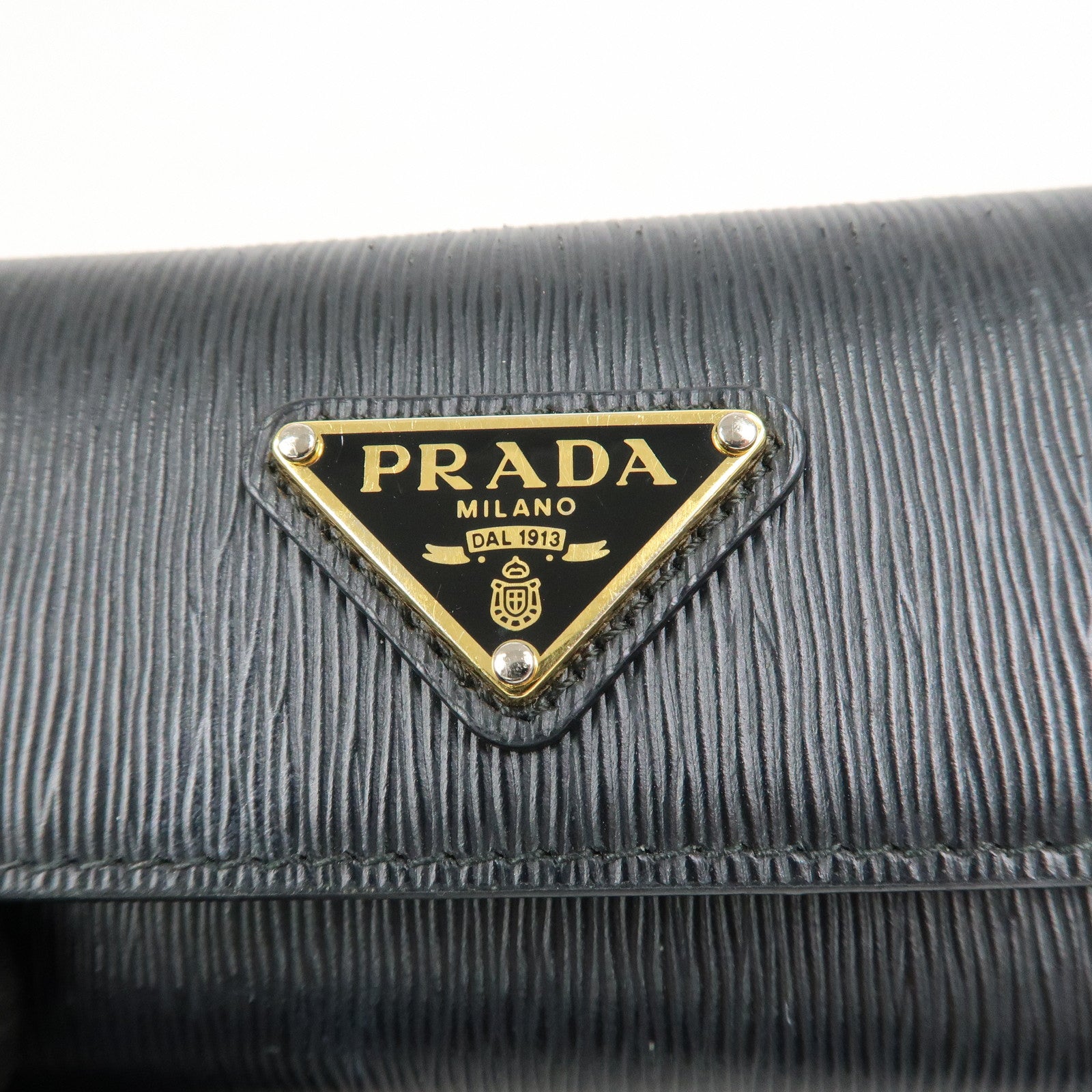 PRADA Triangle Logo Leather 6 Rings Key Case Black 1PG222