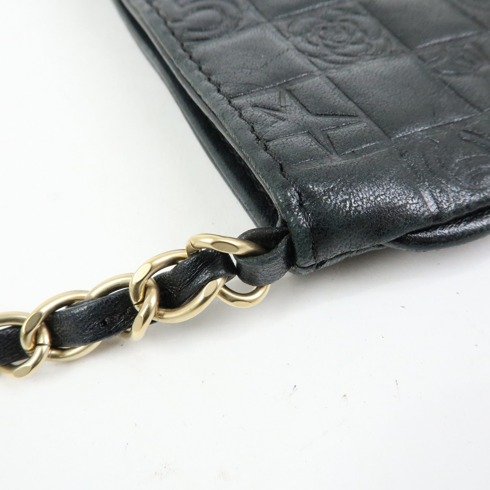 CHANEL Icon Line COCO Mark Lamb Skin Chain Shoulder Bag Black