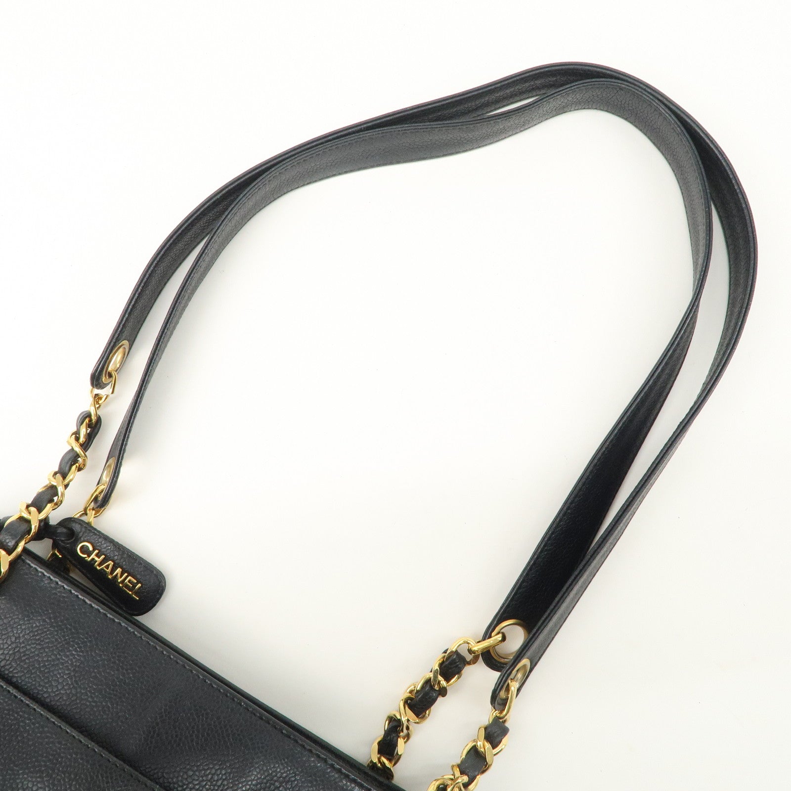 CHANEL Triple COCO Mark Caviarskin Chain Shoulder Bag Black