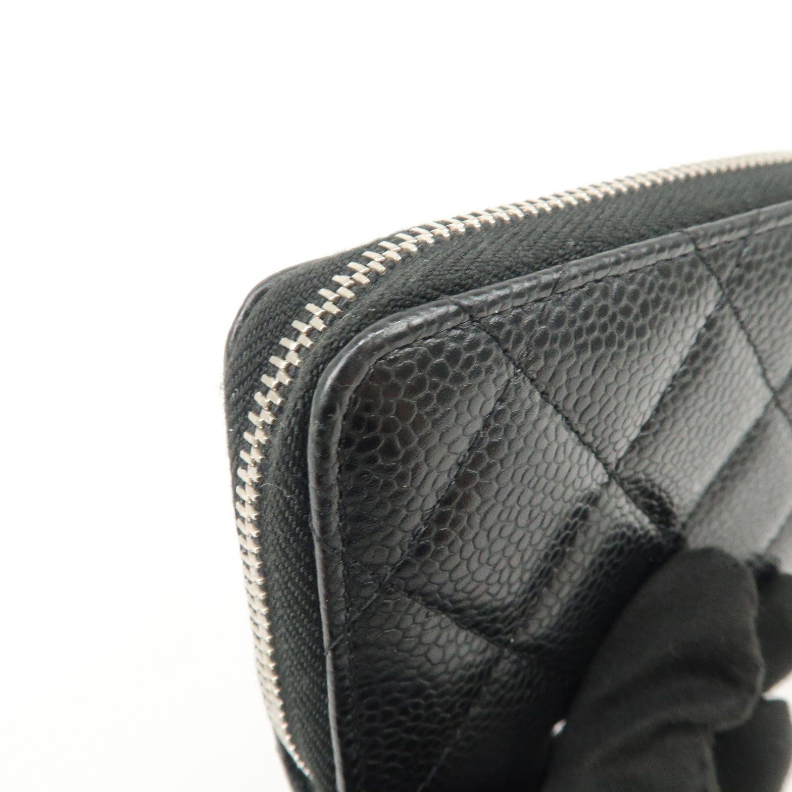 CHANEL Matelasse Caviarskin Coin Case Black Silver Hardware