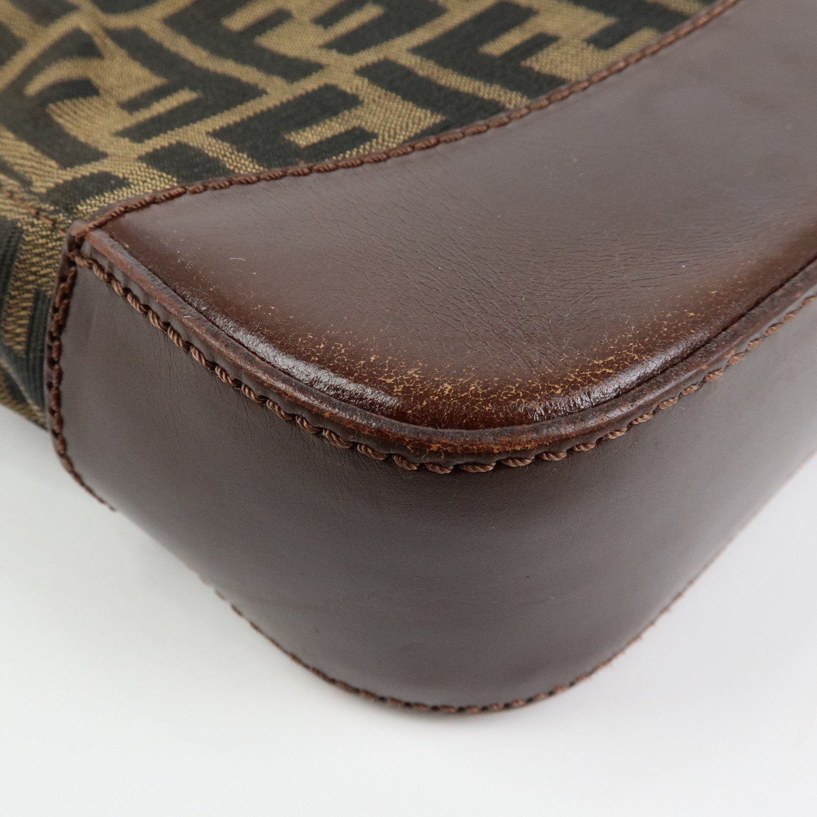 FENDI Zucca Canvas Leather Tote Bag Shoulder Bag Brown 16329