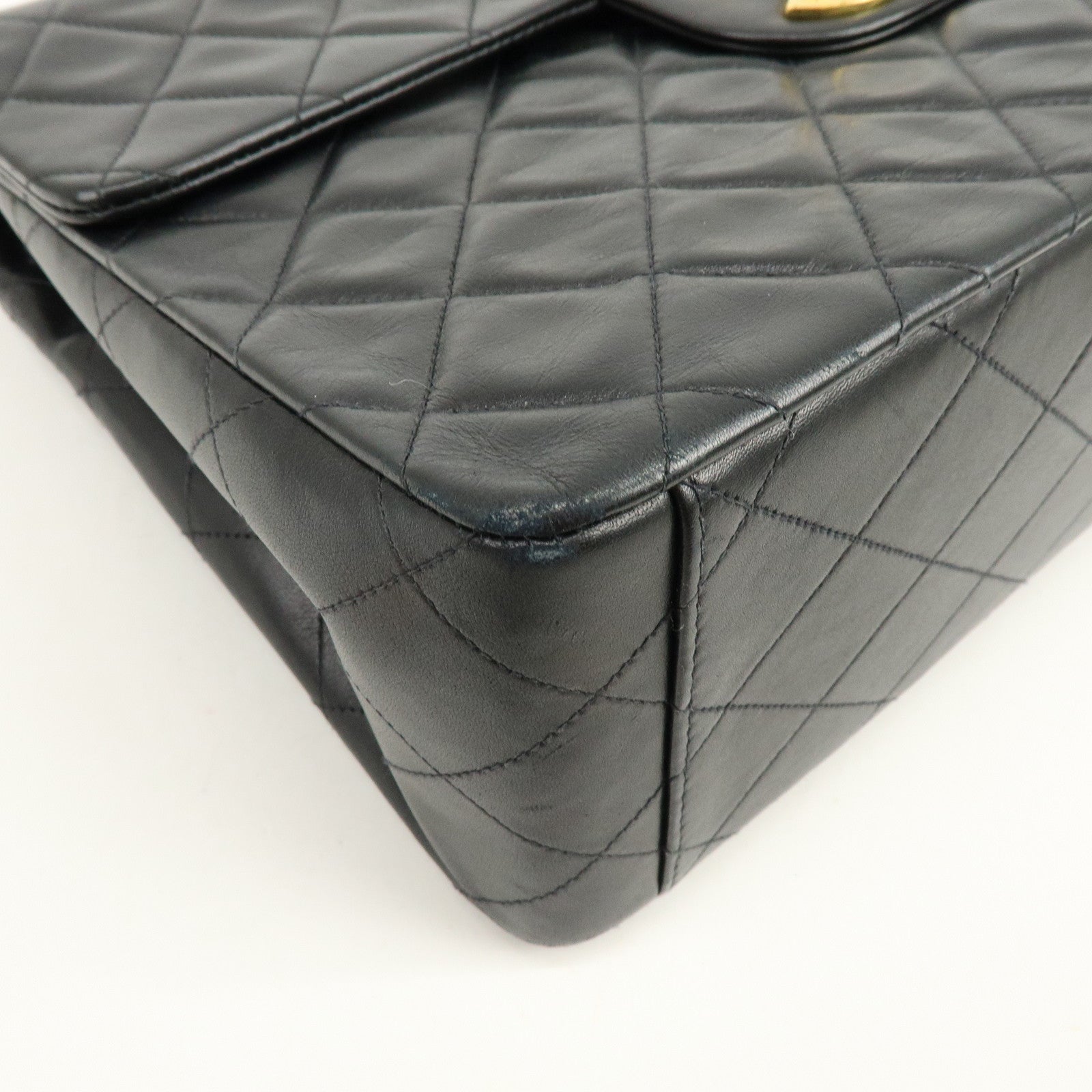 CHANEL Matelasse Lamb Skin Jumbo 34 Shoulder Bag Black A01436