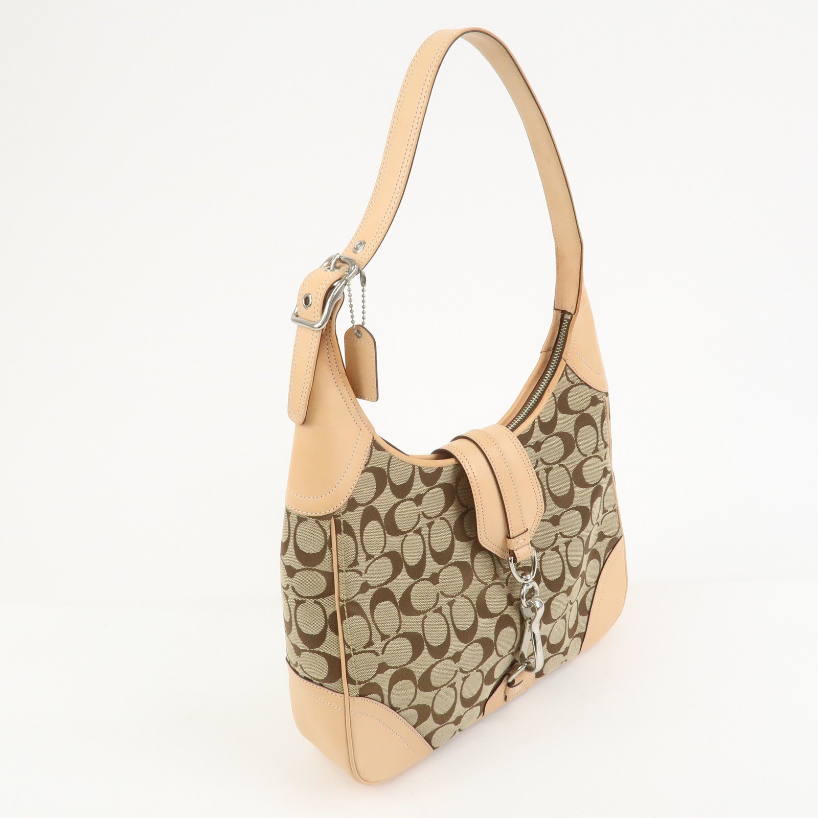 COACH Signature Canvas Leather Shoulder Bag Hand Bag Beige