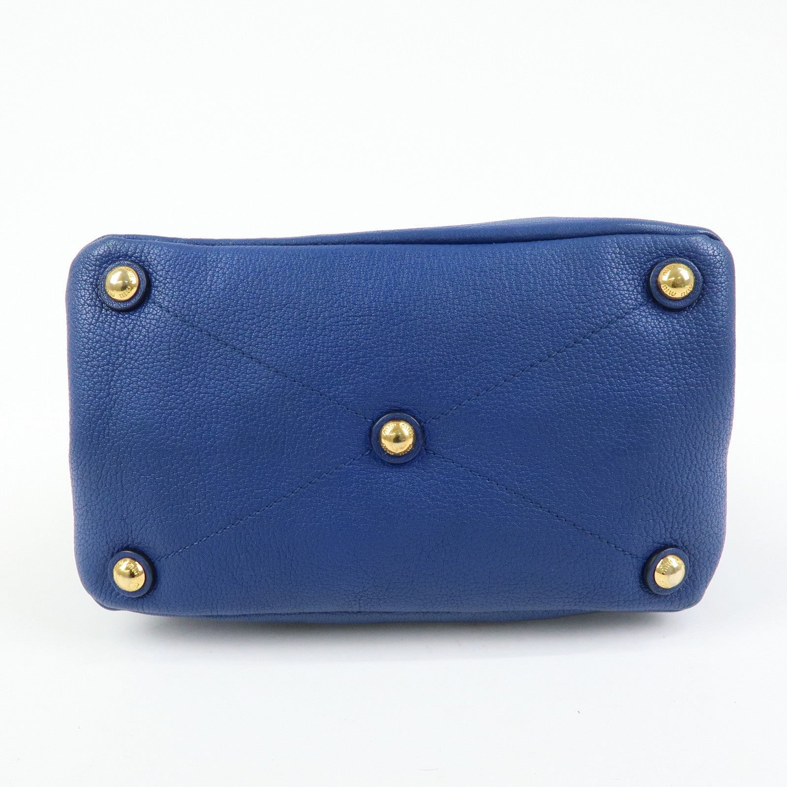 MIU MIU Madras Leather 2Way Bag Hand Bag Shoulder Bag Blue RL0097