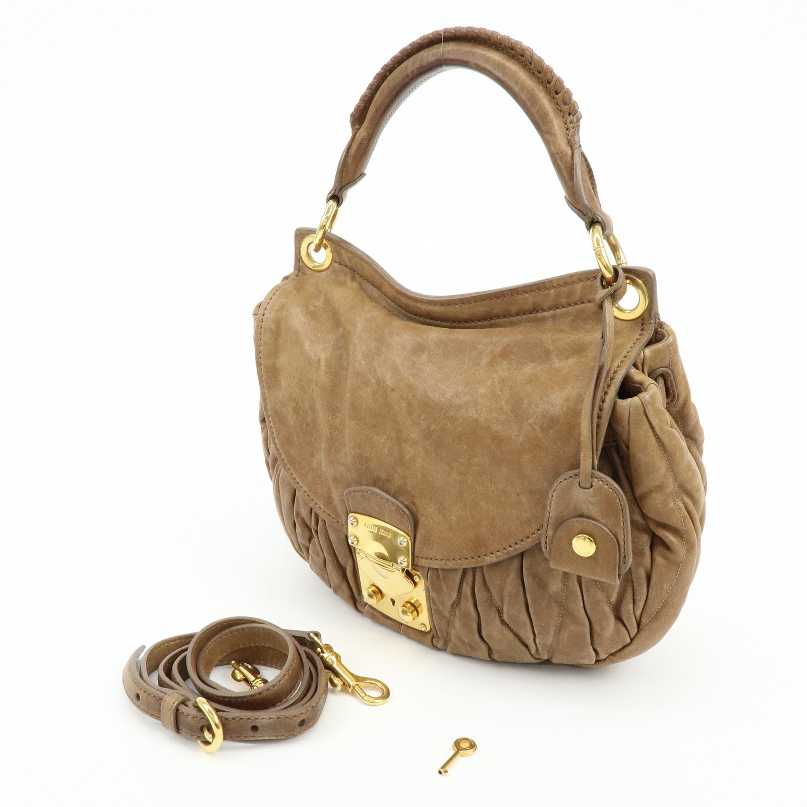 MIU MIU Matelasse Leather 2Way Bag Hand Bag Shoulder Bag Brown