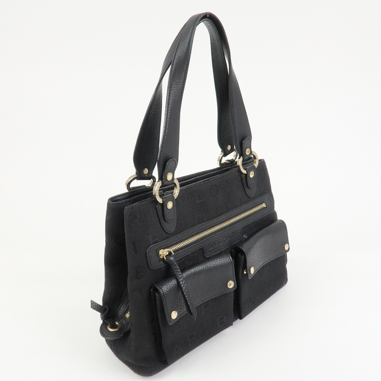 BVLGARI Logo Mania Canvas Leather 2Way Bag Shoulder Bag Black