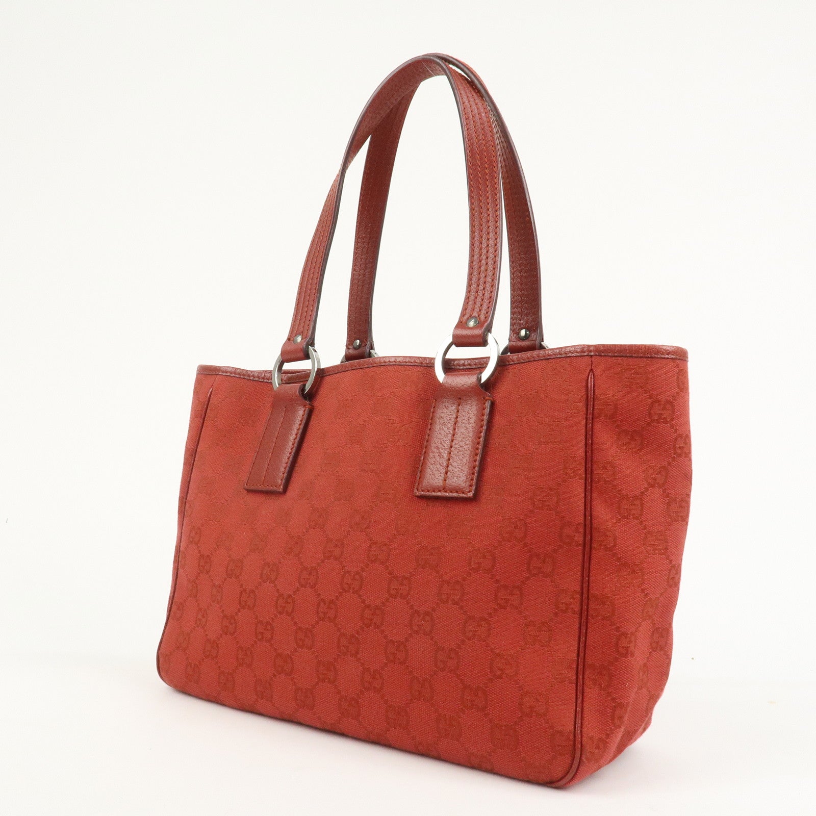 GUCCI GG Canvas Leather Tote Bag Hand Bag Red 113019