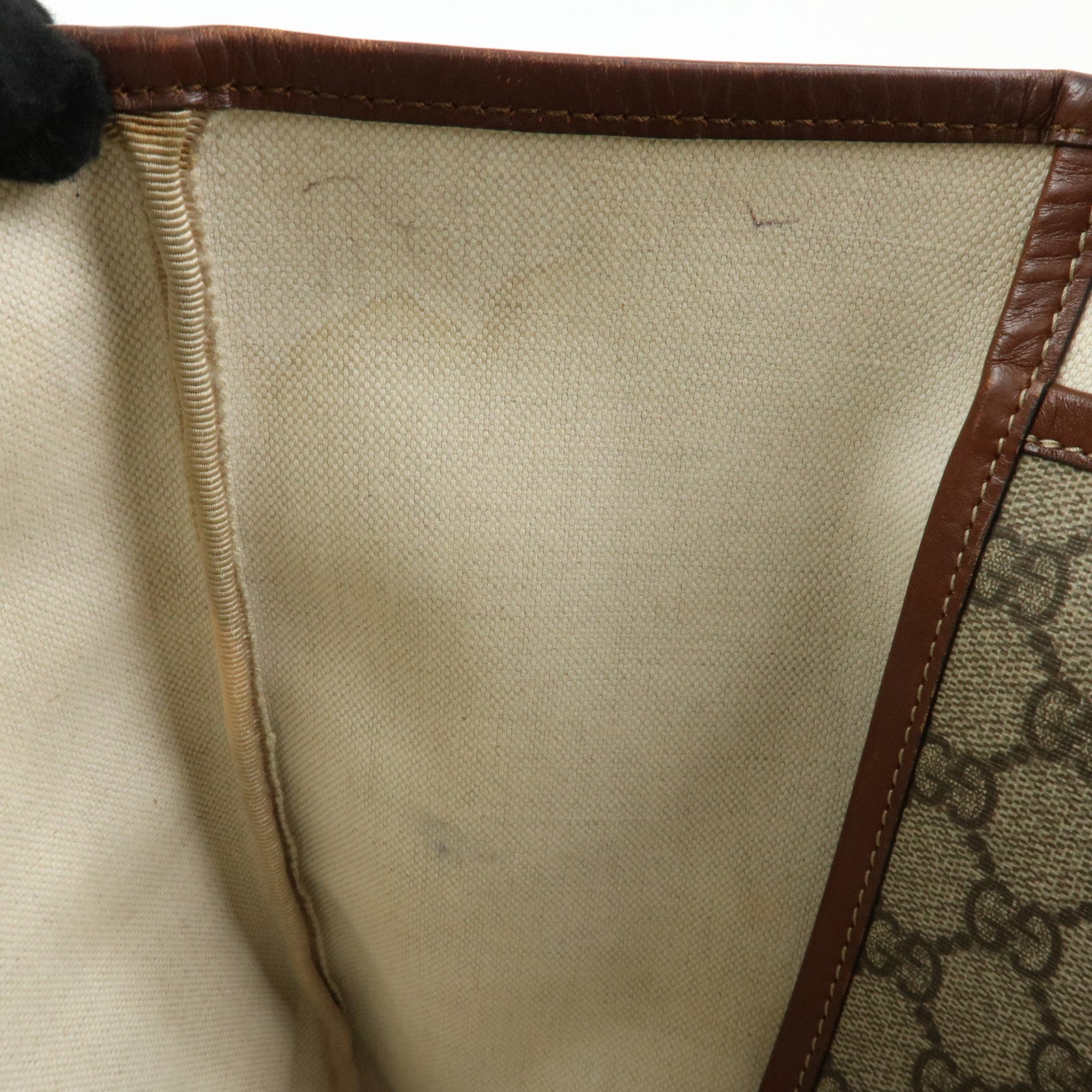 GUCCI GG Supreme Sherry Leather Tote Bag Beige Brown 211134