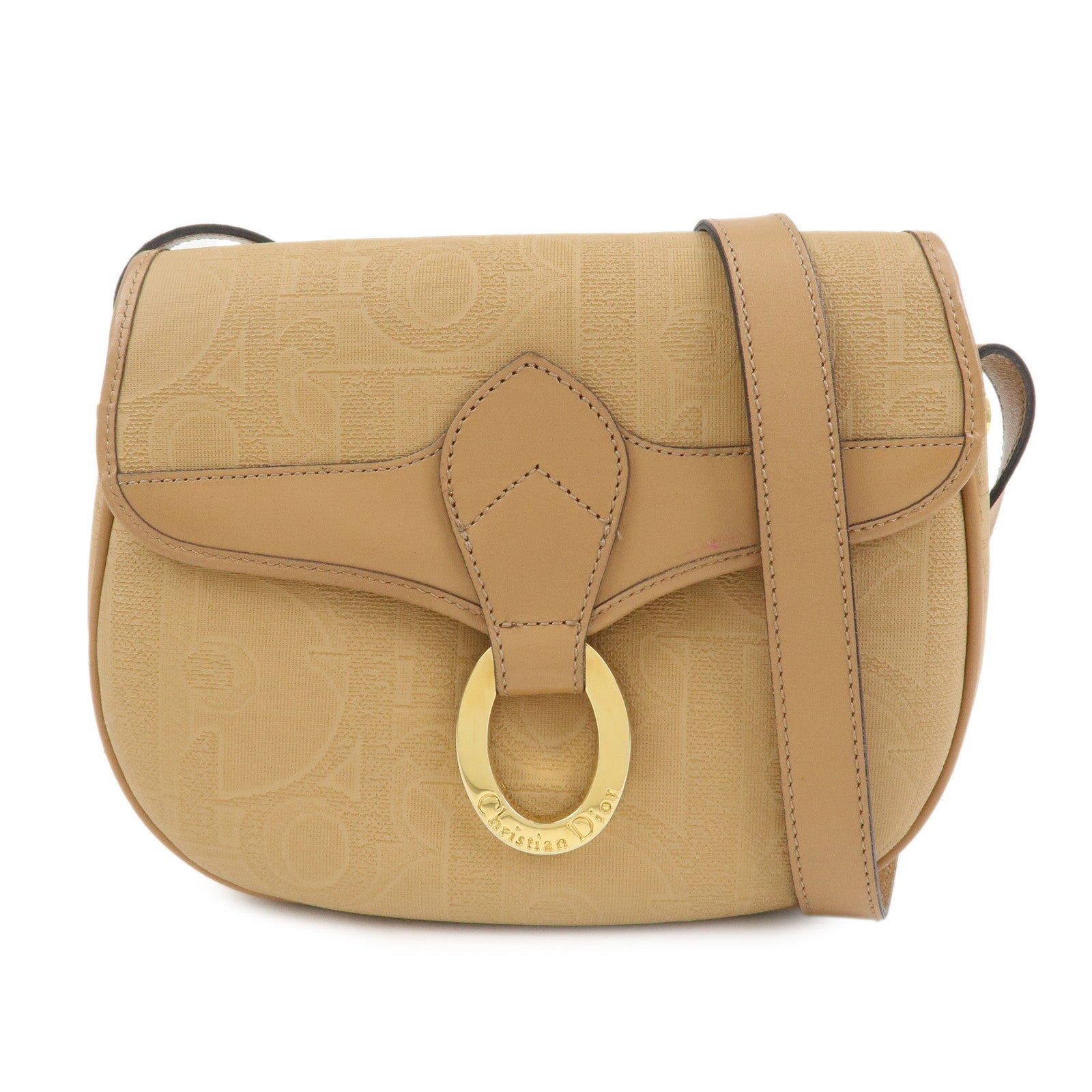 Christian Dior PVC Leather Shoulder Bag Crossbody Bag Brown