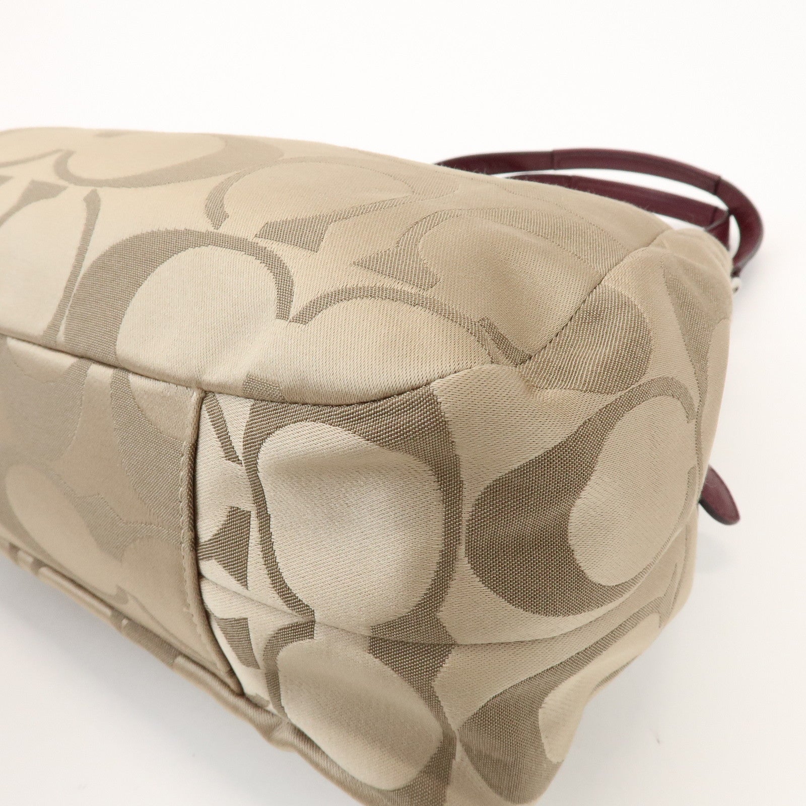 COACH Signature Canvas Leather Shoulder Bag Hand Bag Beige Bordeaux