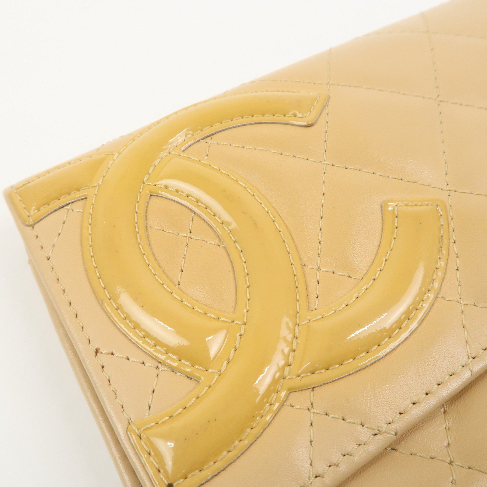 CHANEL Cambon Line Soft Calf Patent Leather Bi-fold Wallet A26722