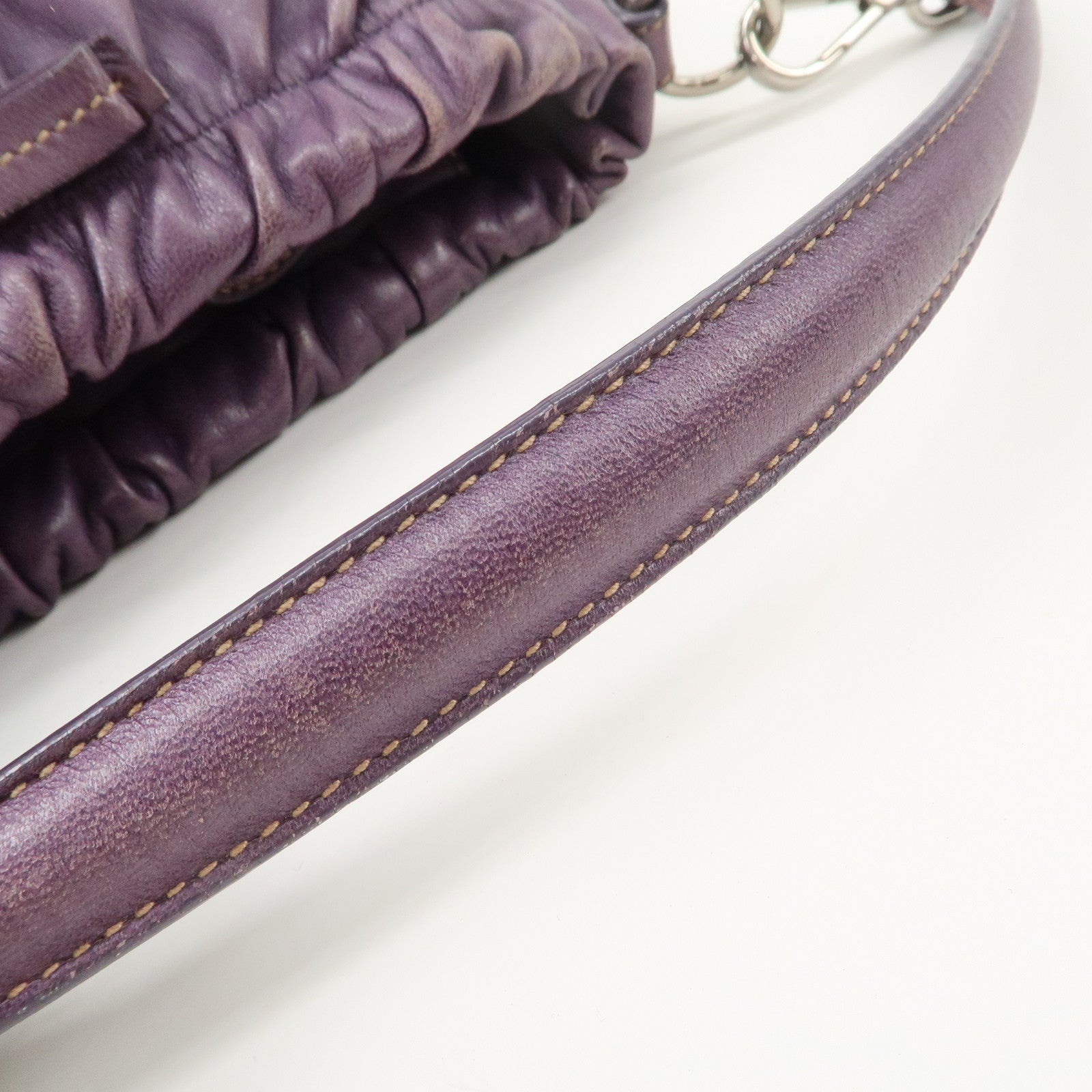 PRADA Ribbon Leather Shoulder Bag Hand Bag Purple Used