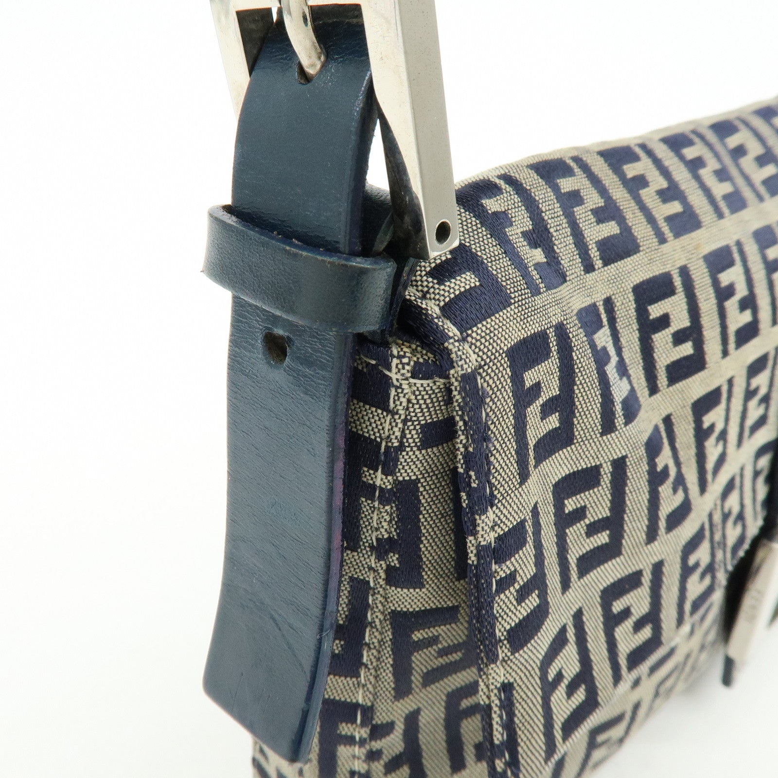 FENDI Mamma Baguette Zucchino Canvas Leather Shoulder Bag 26424