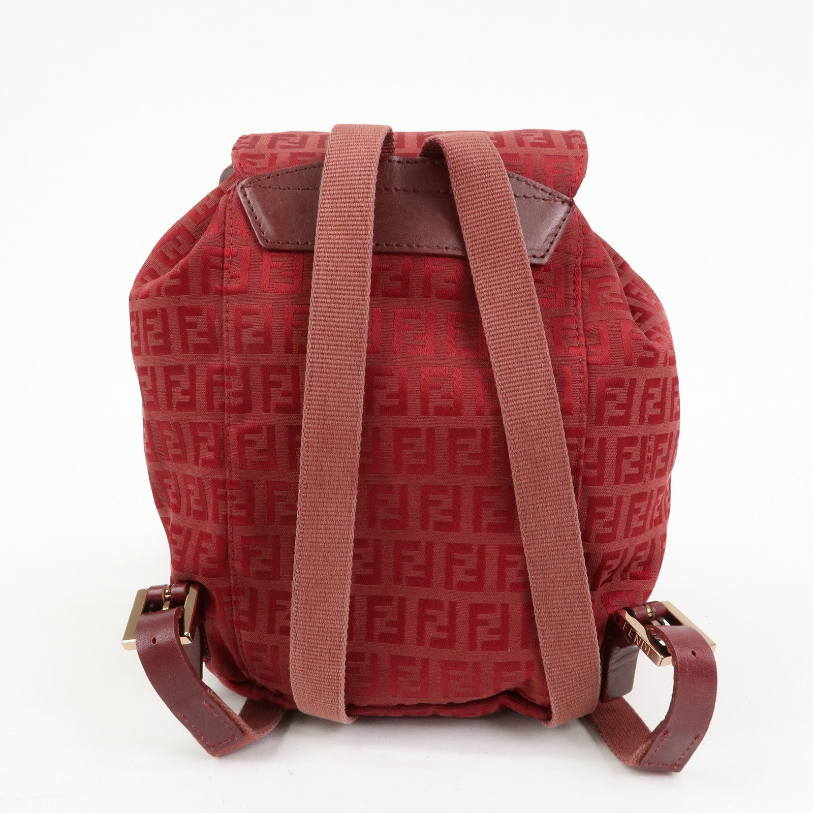 FENDI Zucchino Canvas Leather Backpack Rucksuck Red 8BZ001