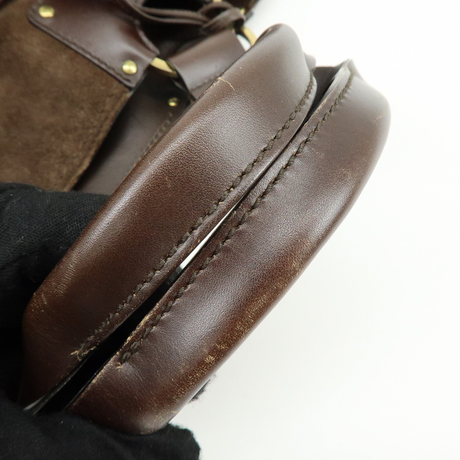 GUCCI Suede Leather Tote Bag Hand Bag Brown 95374